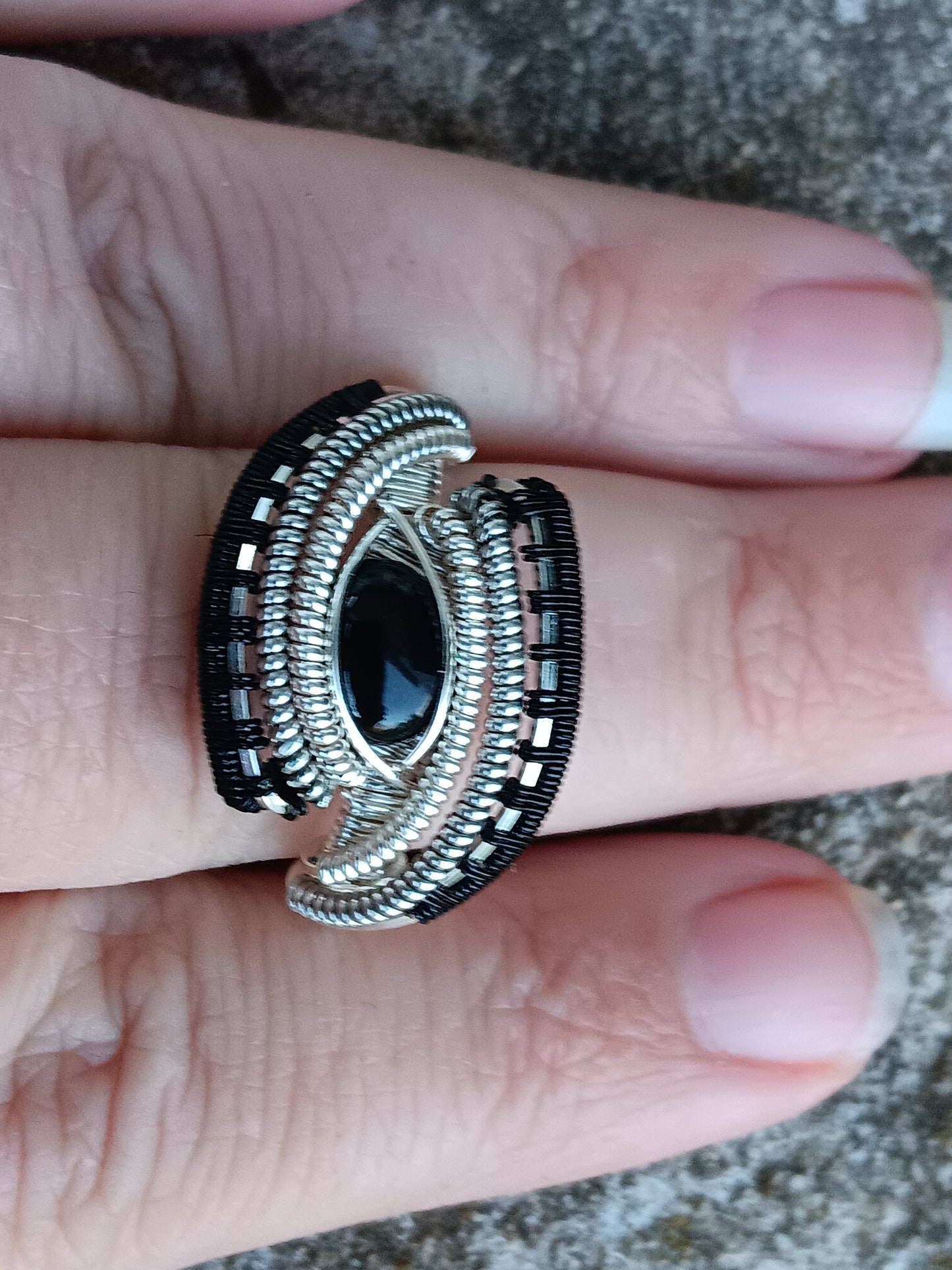 Black Binary, Black Onyx Silver Ring Size 11