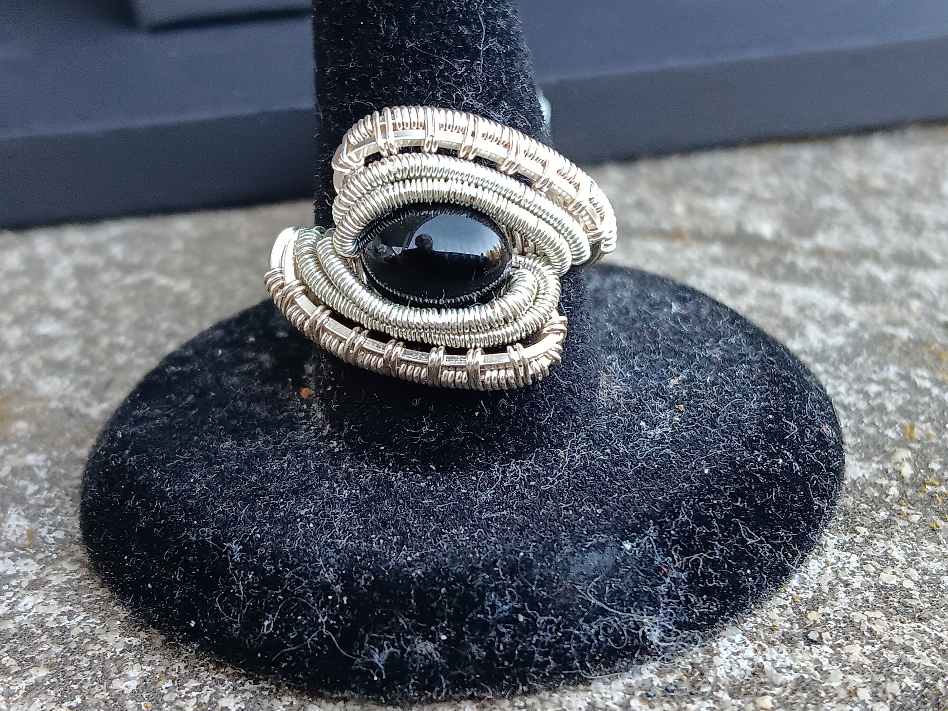 Silver Fox Onyx, Black Onyx Silver Ring Size 7.5