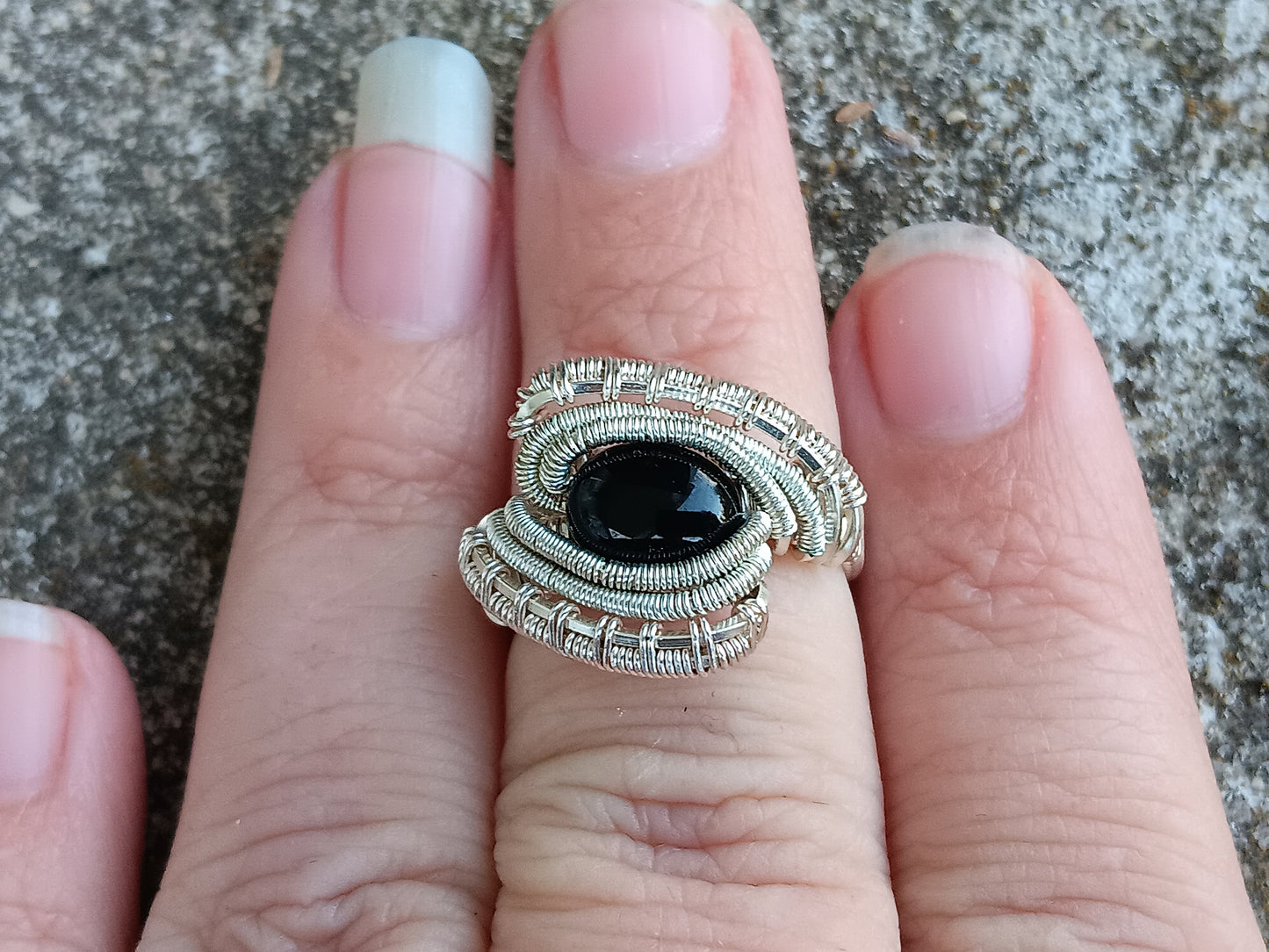 Silver Fox Onyx, Black Onyx Silver Ring Size 7.5