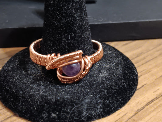 Eye Of Egypt, Amethyst and Copper Wire Woven Ring size 13.5