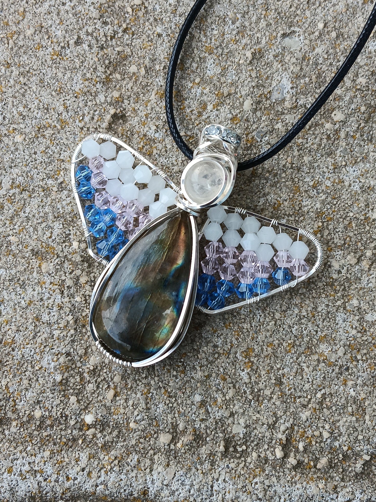 Labradorite and Rainbow Moonstone Angel Pendant