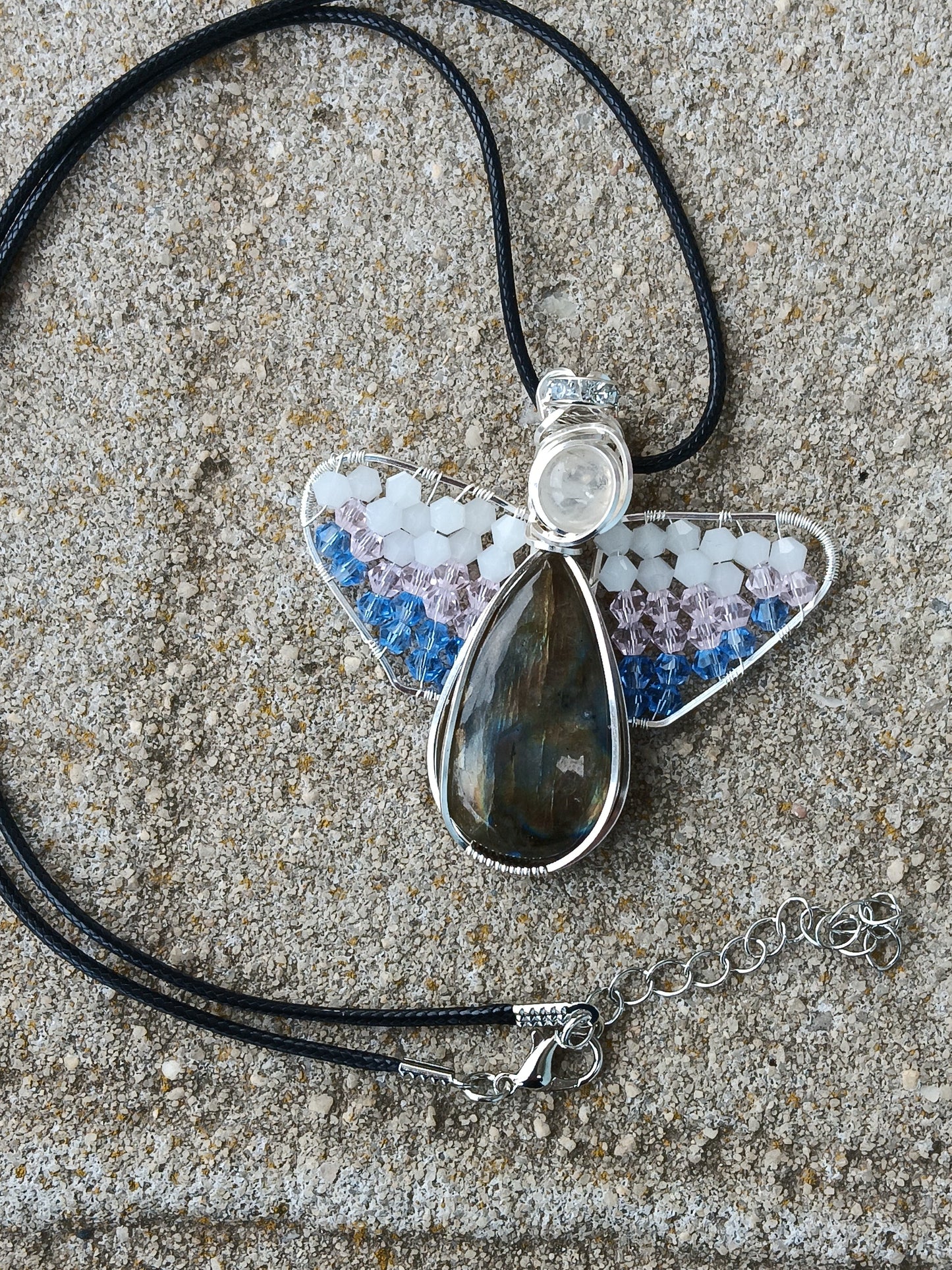 Labradorite and Rainbow Moonstone Angel Pendant