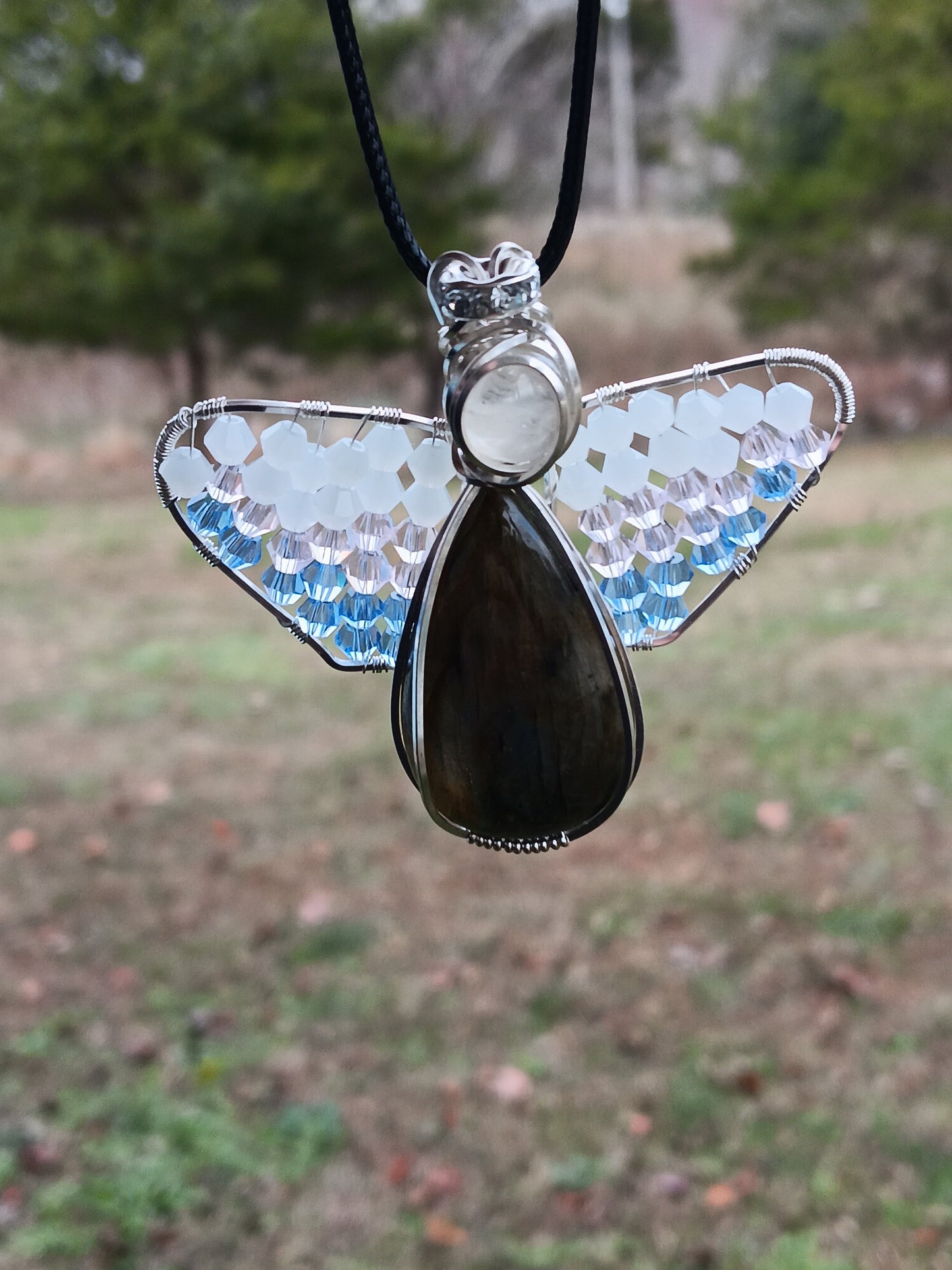 Labradorite and Rainbow Moonstone Angel Pendant