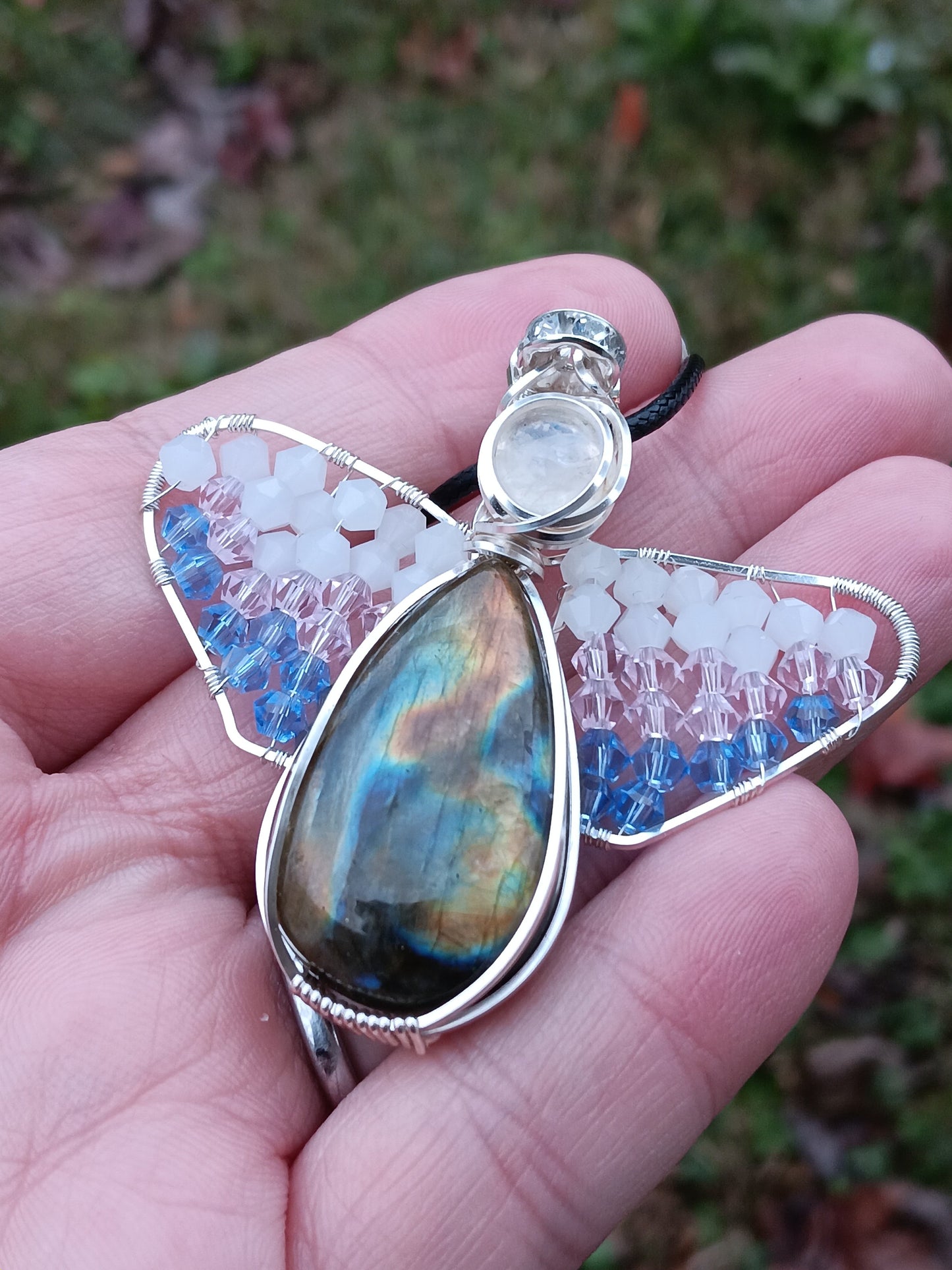 Labradorite and Rainbow Moonstone Angel Pendant