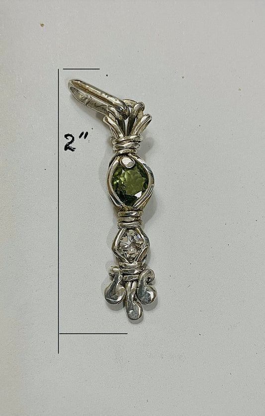 Sterling Silver Wrapped Pendant with Peridot/ White Sapphire