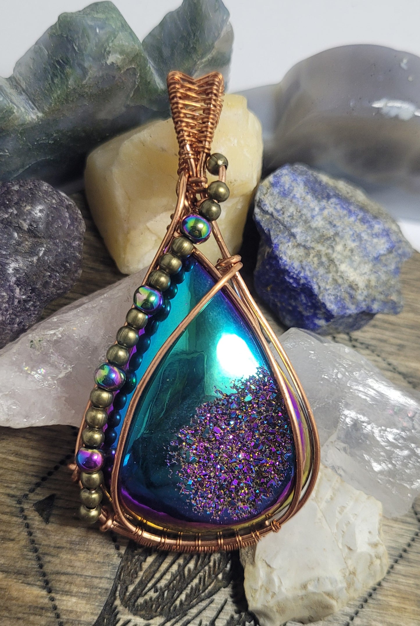 Titanium coated druzy pendant