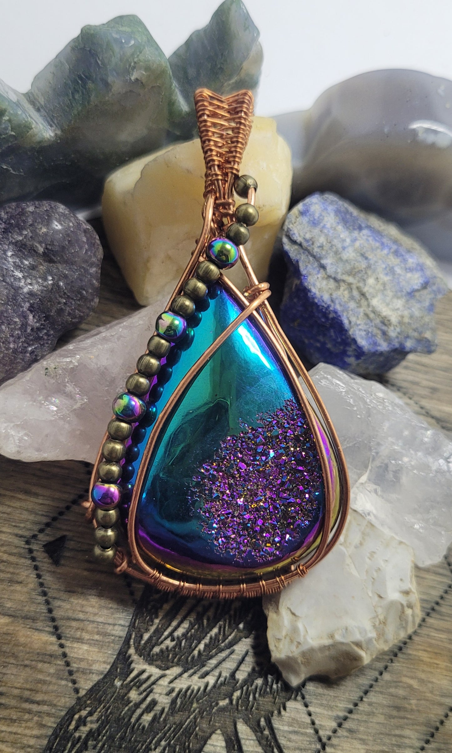 Titanium coated druzy pendant