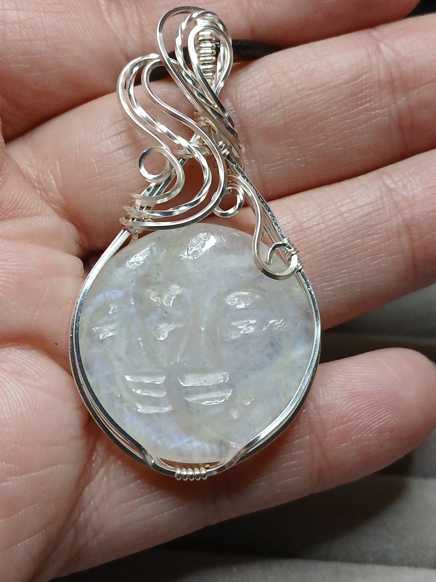 Man In The Moonstone Silver Wire Pendant