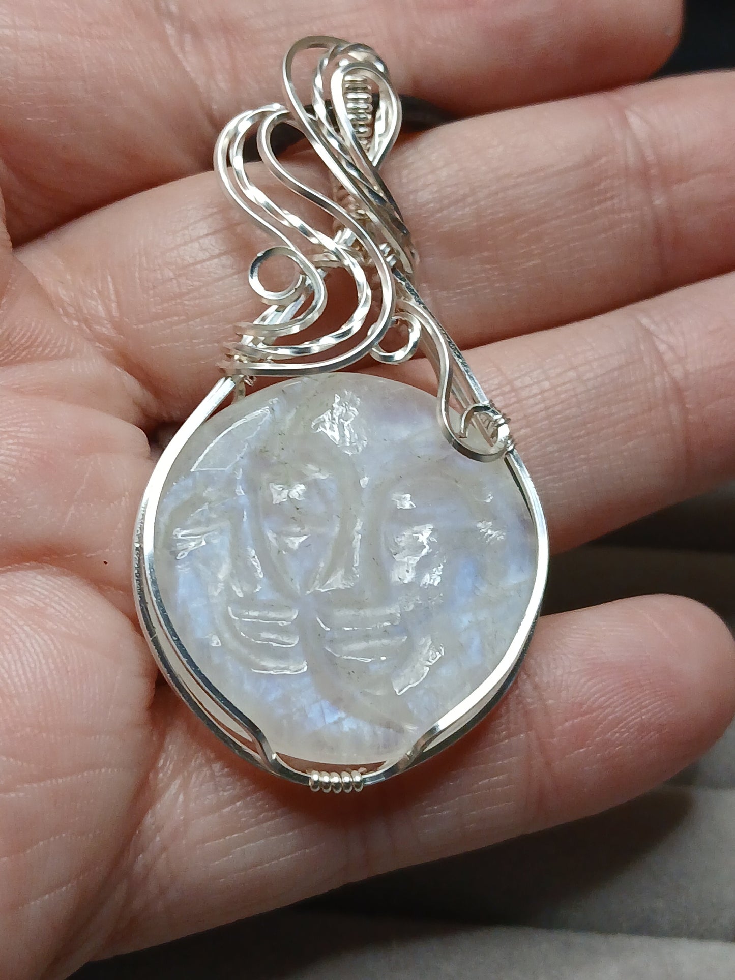 Man In The Moonstone Silver Wire Pendant