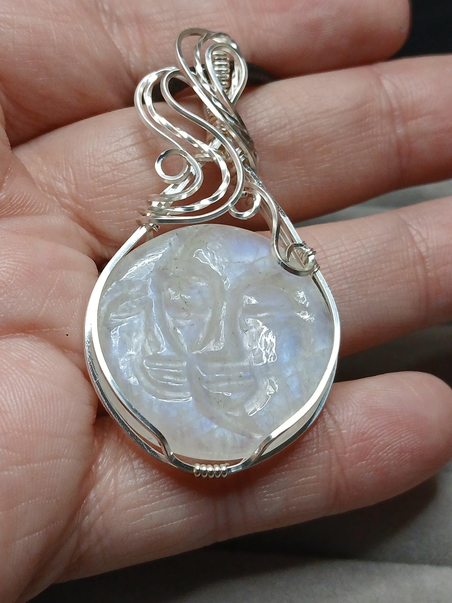 Man In The Moonstone Silver Wire Pendant