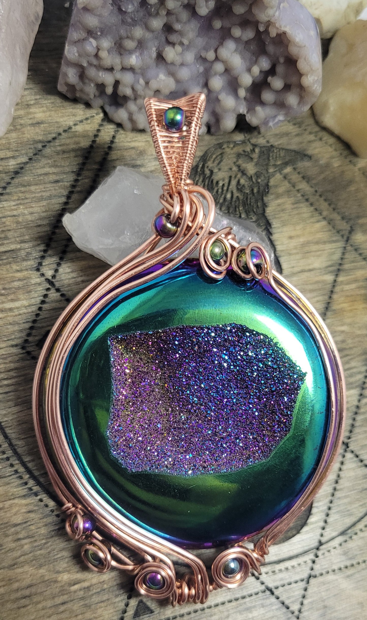 Titanium coated druzy pendant