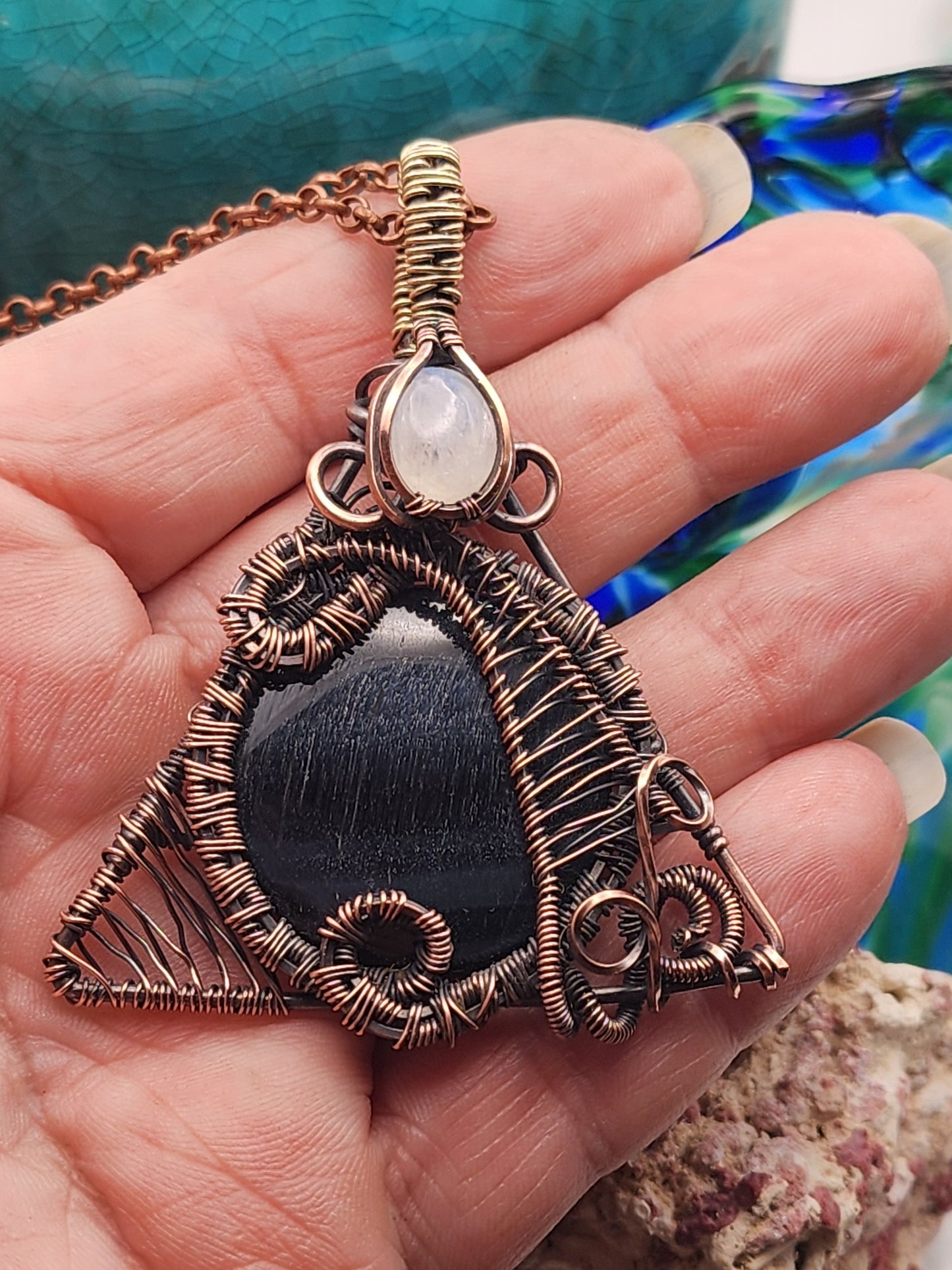 Hypersthene, Moonstone, Hypersthene Pendant, Moonstone Pendant, Hypersthene Jewelry, Moonstone Jewelry