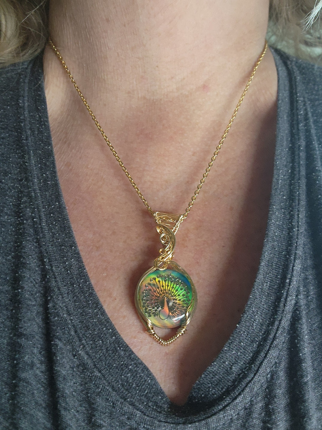 Aura Opal, Aura Opal Pendant, Peacock Inlay Pendant, Peacock Pendant, Gold Inlay Peacock