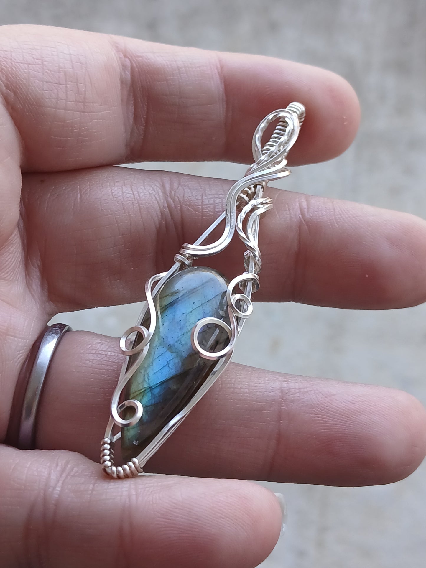 Llyria, Labradorite Silver Wire Wrapped Pendant