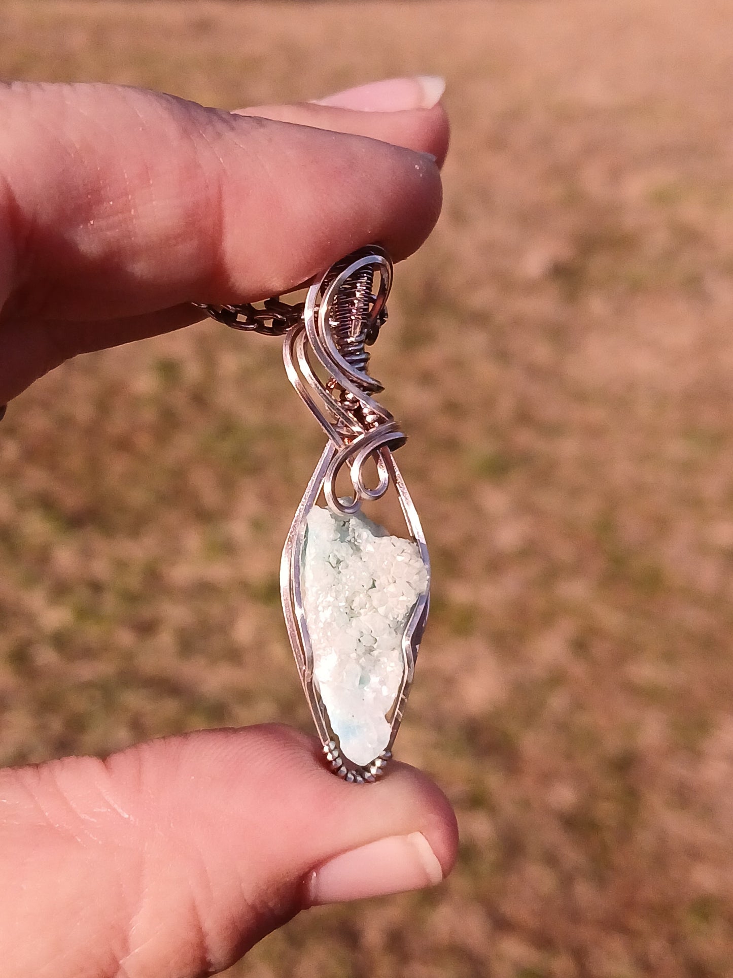 Aqua Aura Druzy Titanium Wire Wrapped Pendant