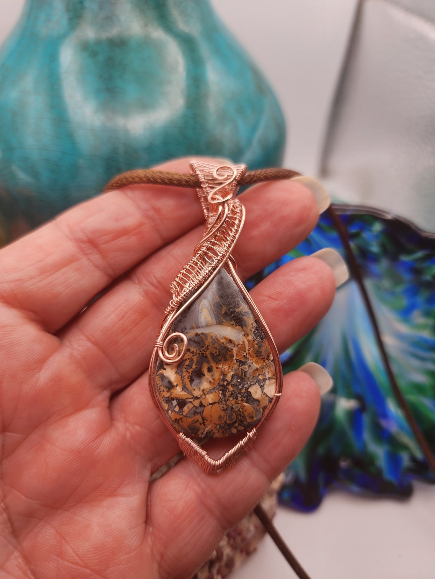 Jasper, Maligano Jasper, Jasper Pendant, Jasper Jewelry, Rose Gold Plated Wire