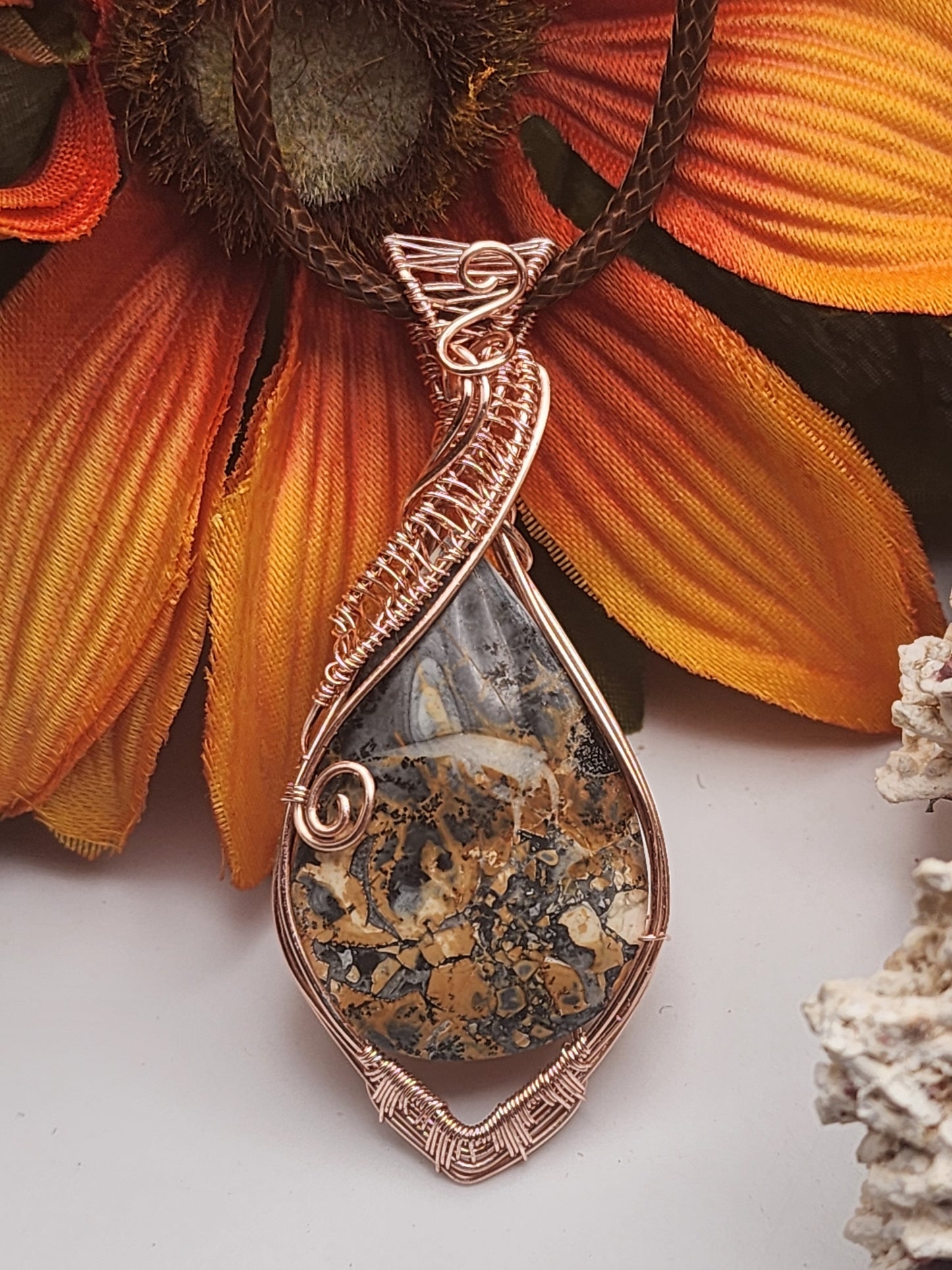 Jasper, Maligano Jasper, Jasper Pendant, Jasper Jewelry, Rose Gold Plated Wire