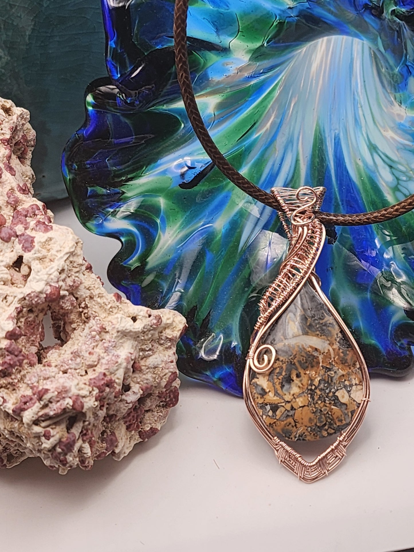 Jasper, Maligano Jasper, Jasper Pendant, Jasper Jewelry, Rose Gold Plated Wire