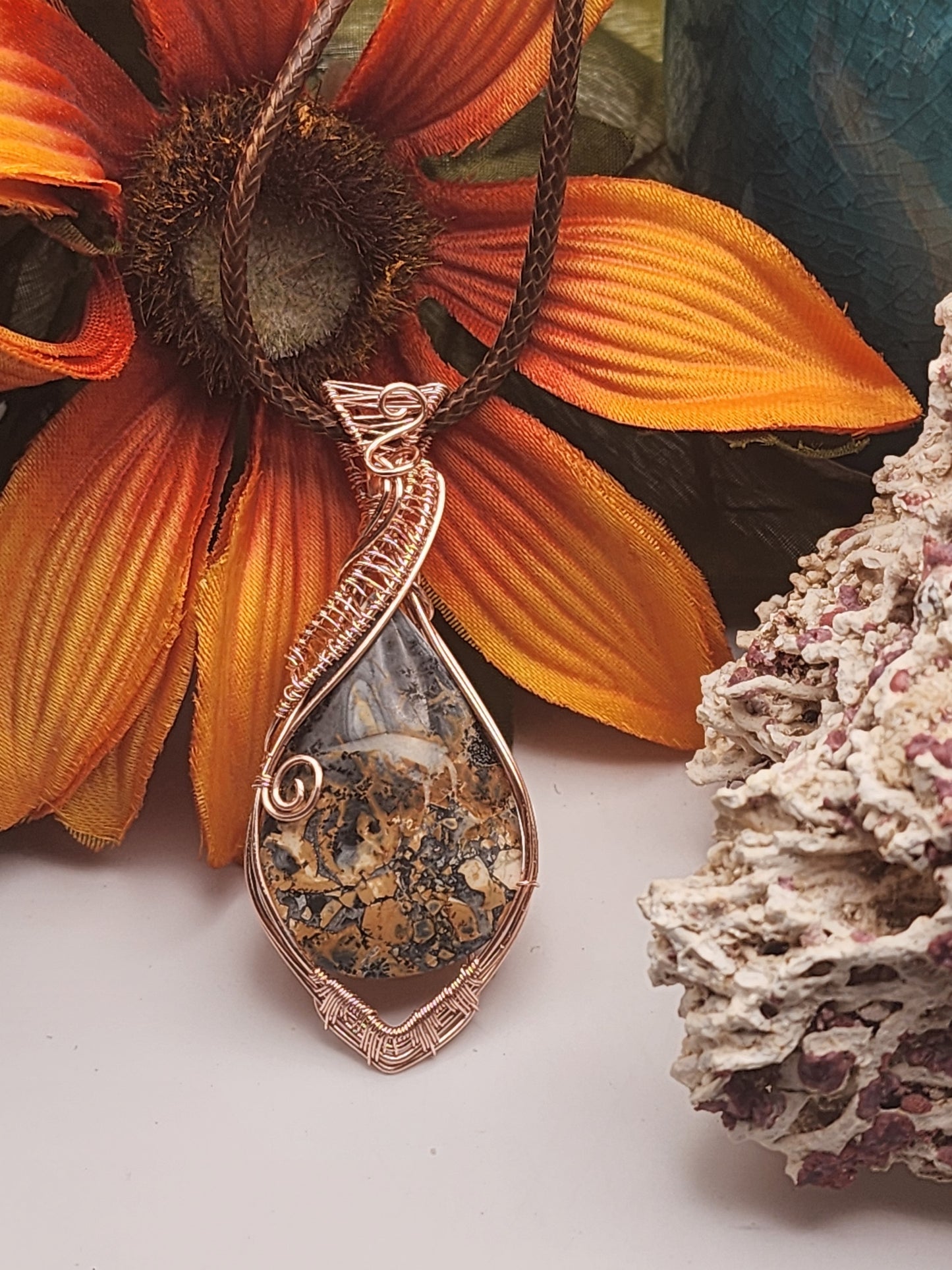 Jasper, Maligano Jasper, Jasper Pendant, Jasper Jewelry, Rose Gold Plated Wire