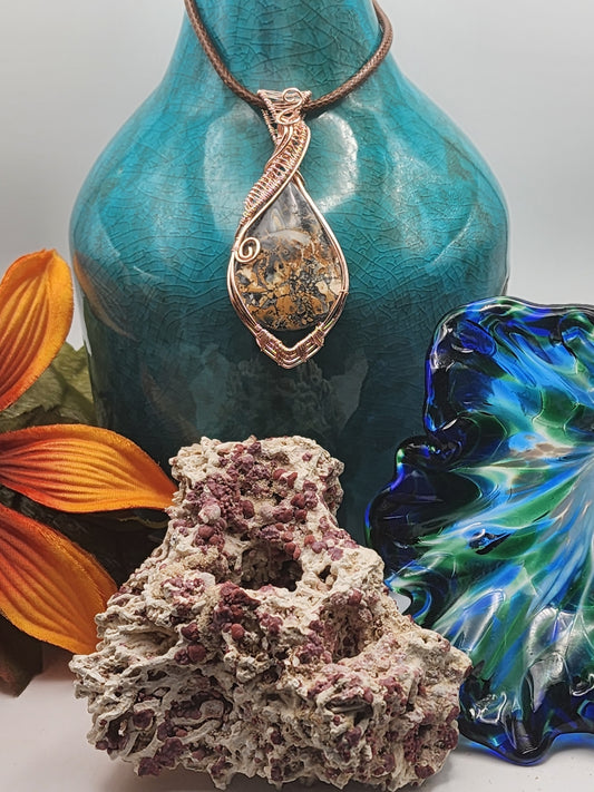 Jasper, Maligano Jasper, Jasper Pendant, Jasper Jewelry, Rose Gold Plated Wire