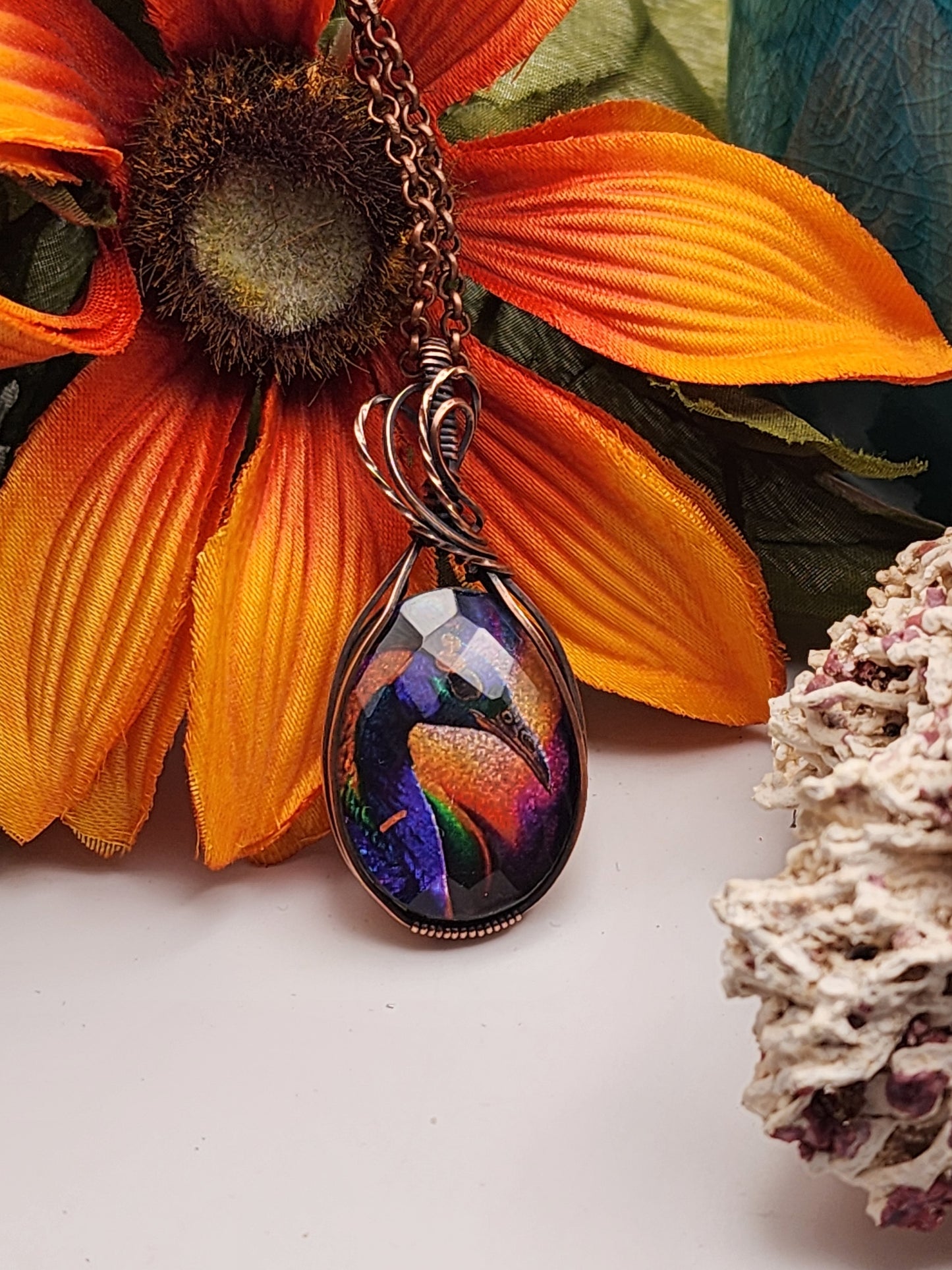 Peacock, Faceted Painting, Faceted Peacock, Peacock Pendant, Peacock Jewelry