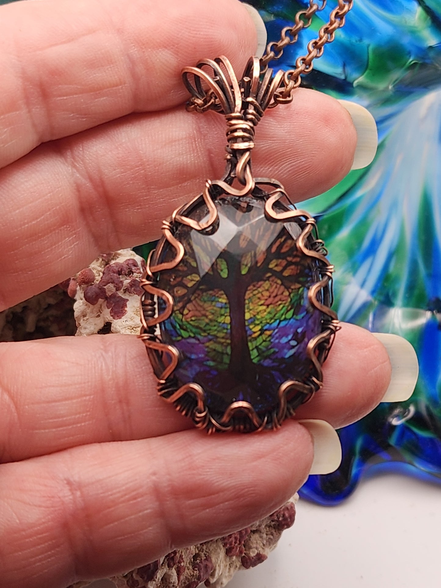 Tree Of Life, Faceted Tree of Life, Tree of Life Pendant, Crystal Jewelry, Faceted Painting