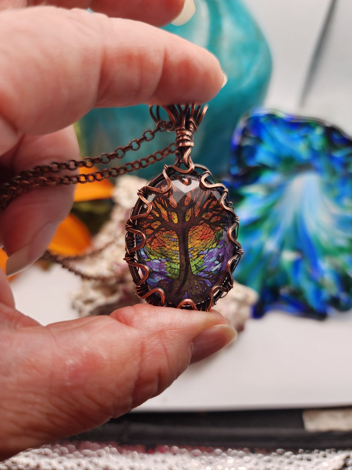 Tree Of Life, Faceted Tree of Life, Tree of Life Pendant, Crystal Jewelry, Faceted Painting