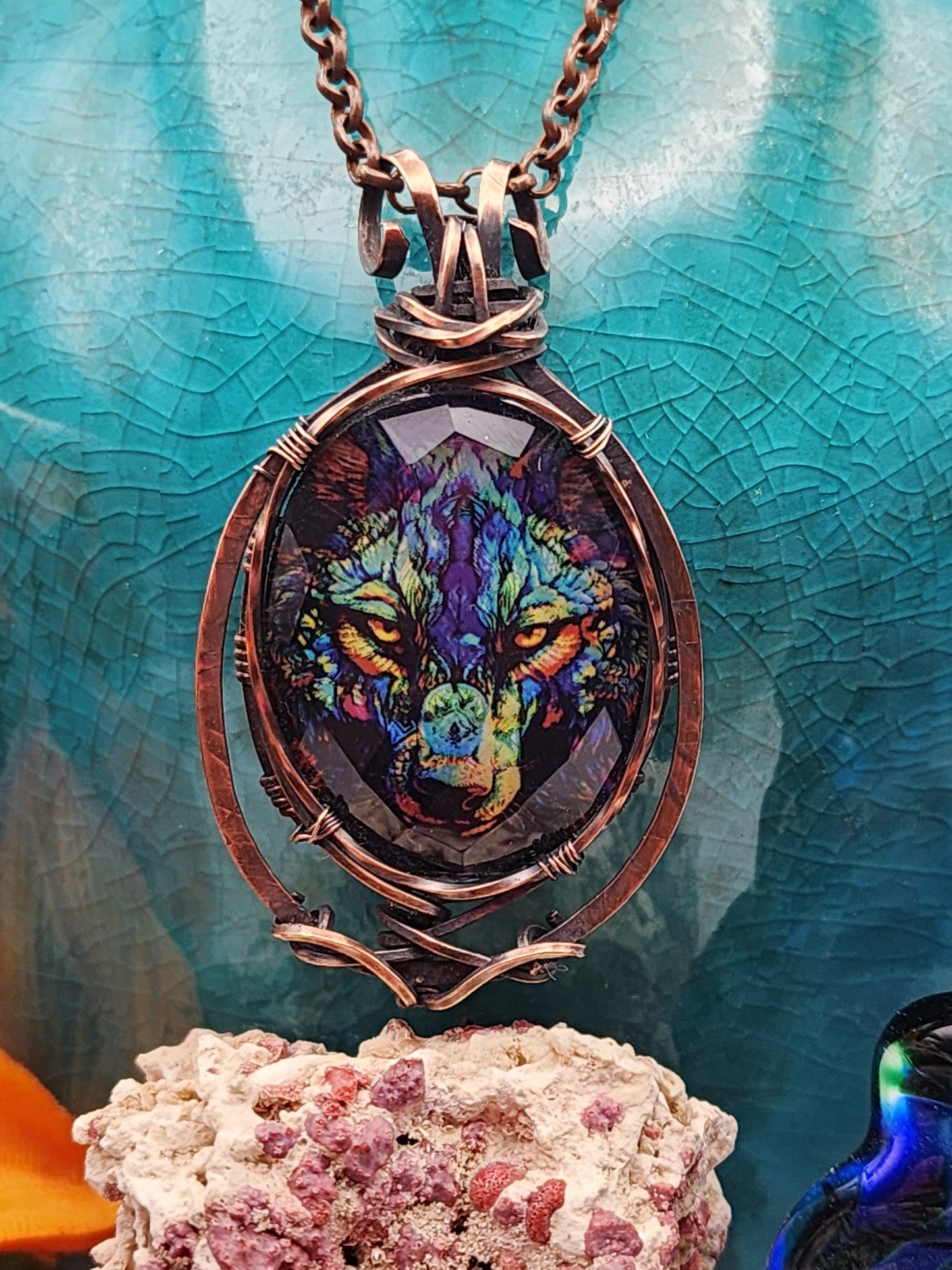 Wolf, Faceted Wolf, Wolf Pendant, Crystal Wolf Jewelry, Faceted Wolf Painting