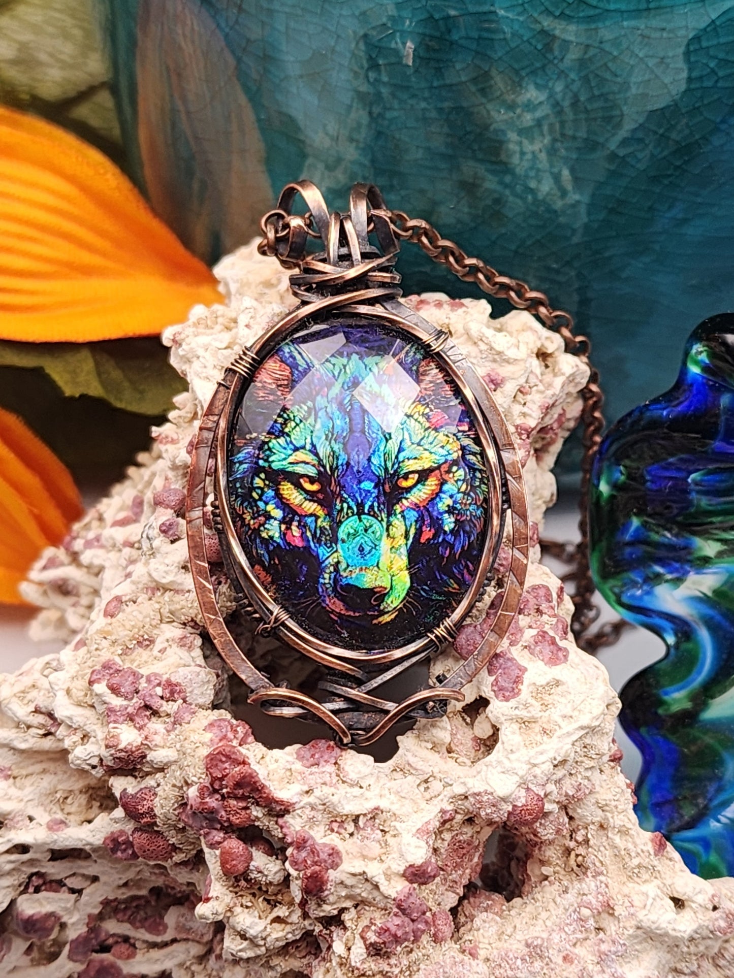 Wolf, Faceted Wolf, Wolf Pendant, Crystal Wolf Jewelry, Faceted Wolf Painting