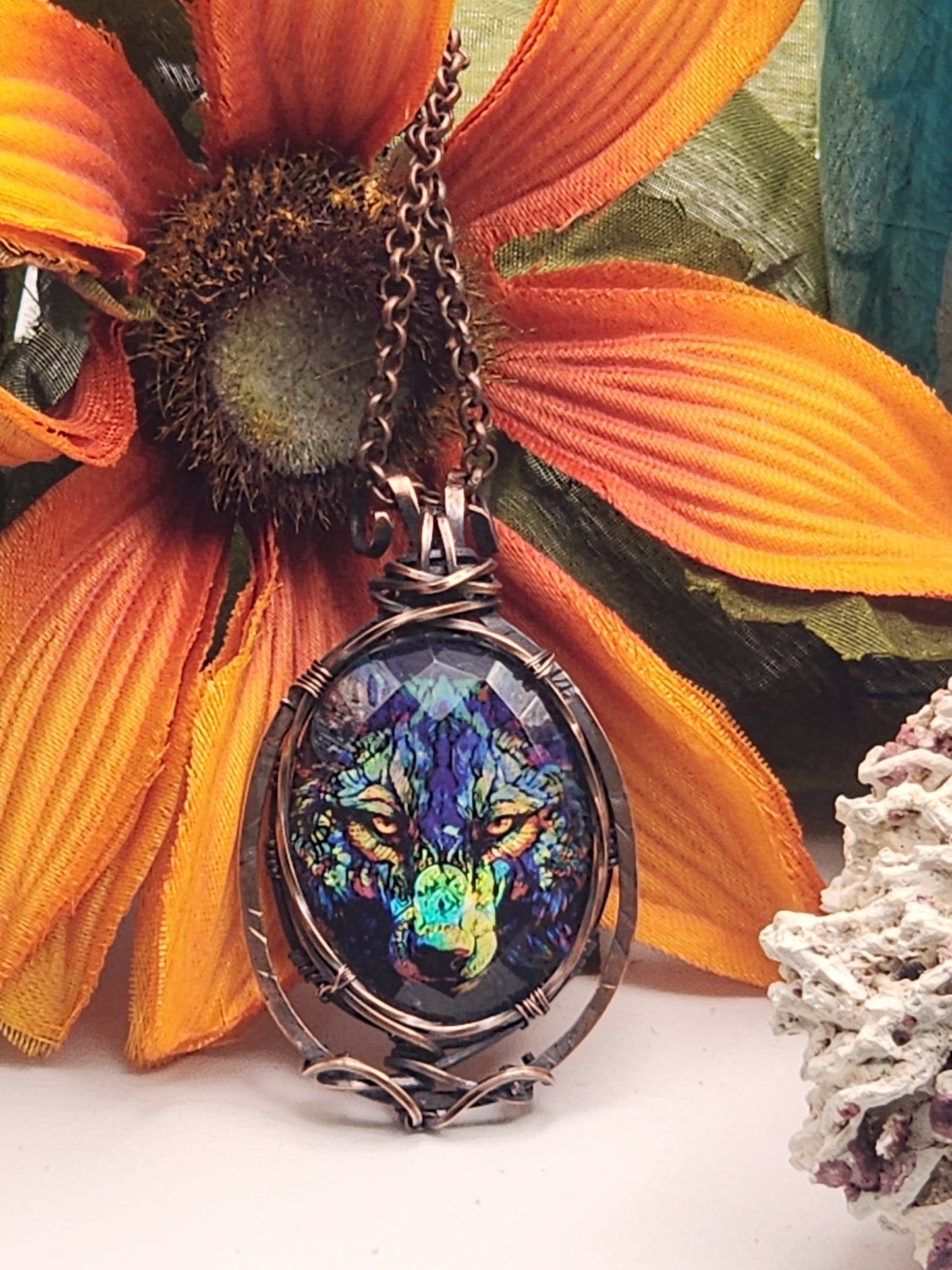 Wolf, Faceted Wolf, Wolf Pendant, Crystal Wolf Jewelry, Faceted Wolf Painting