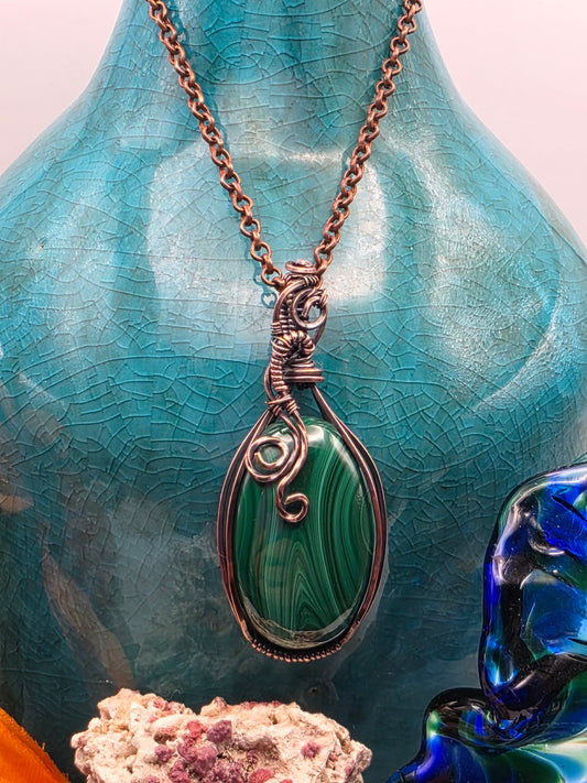 Malachite, Malachite Pendant, Malachite Jewelry, Copper Pendant