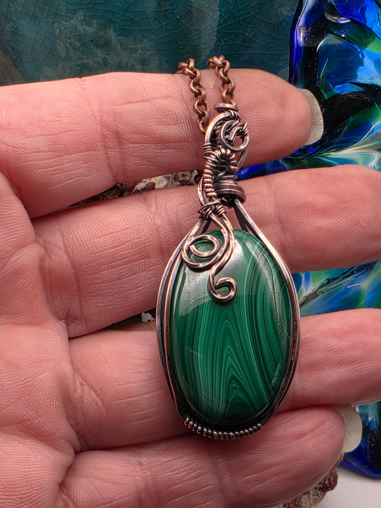 Malachite, Malachite Pendant, Malachite Jewelry, Copper Pendant