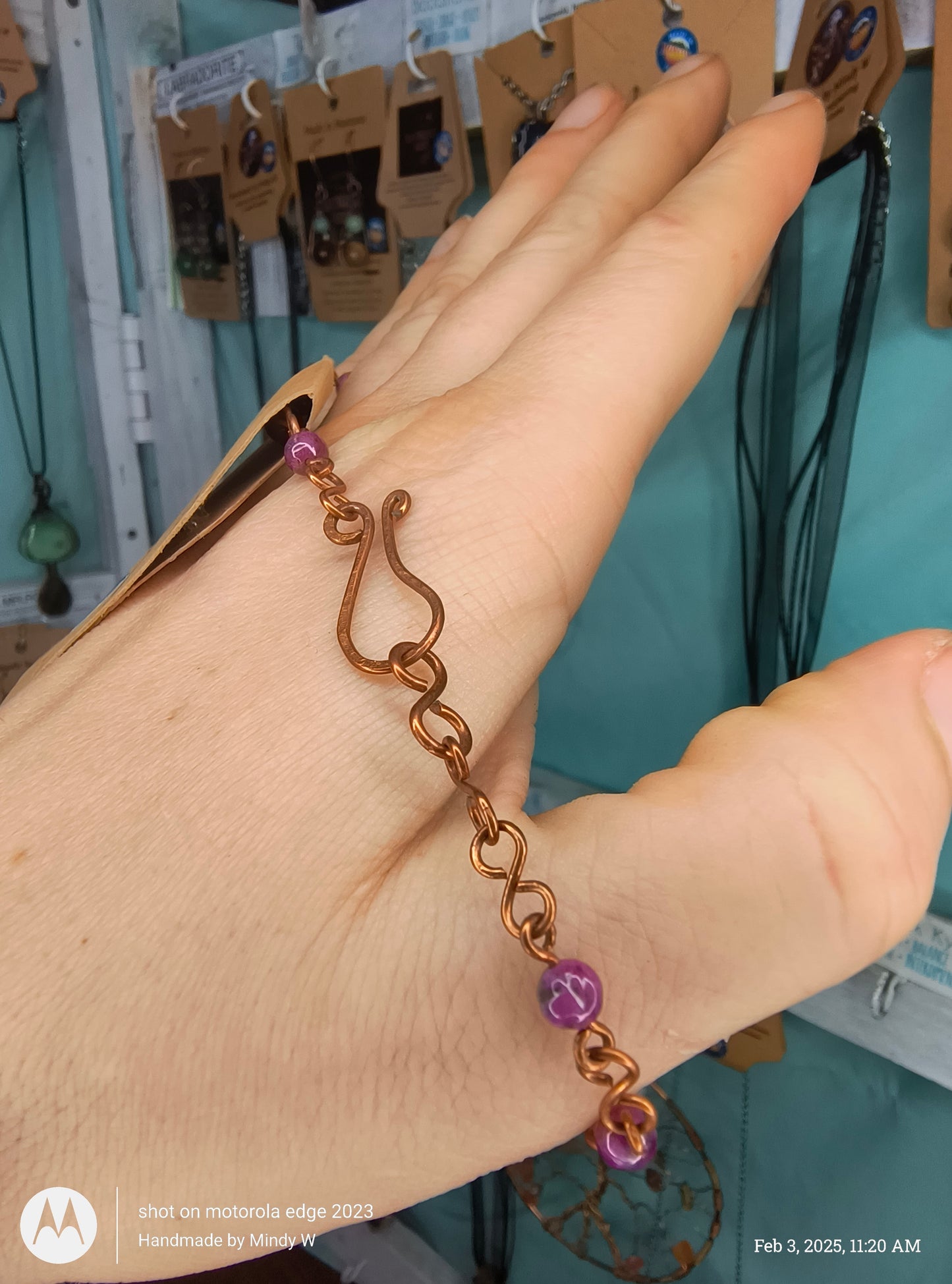 Ruby Copper Chain Bracelet with Evil Eye