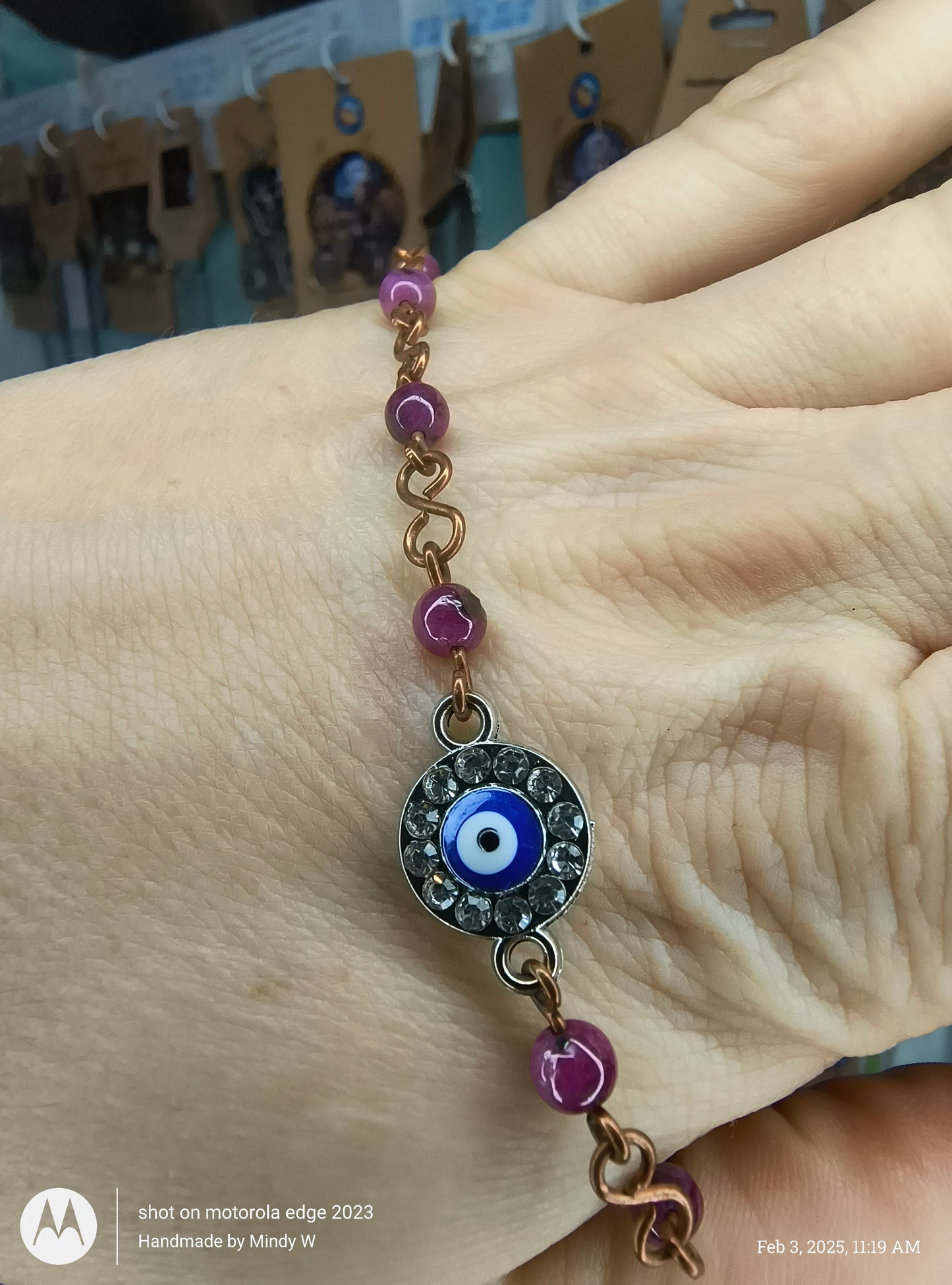 Ruby Copper Chain Bracelet with Evil Eye