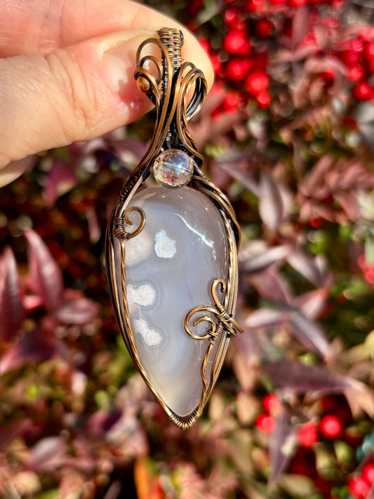 Flower Agate and Copper Pendant