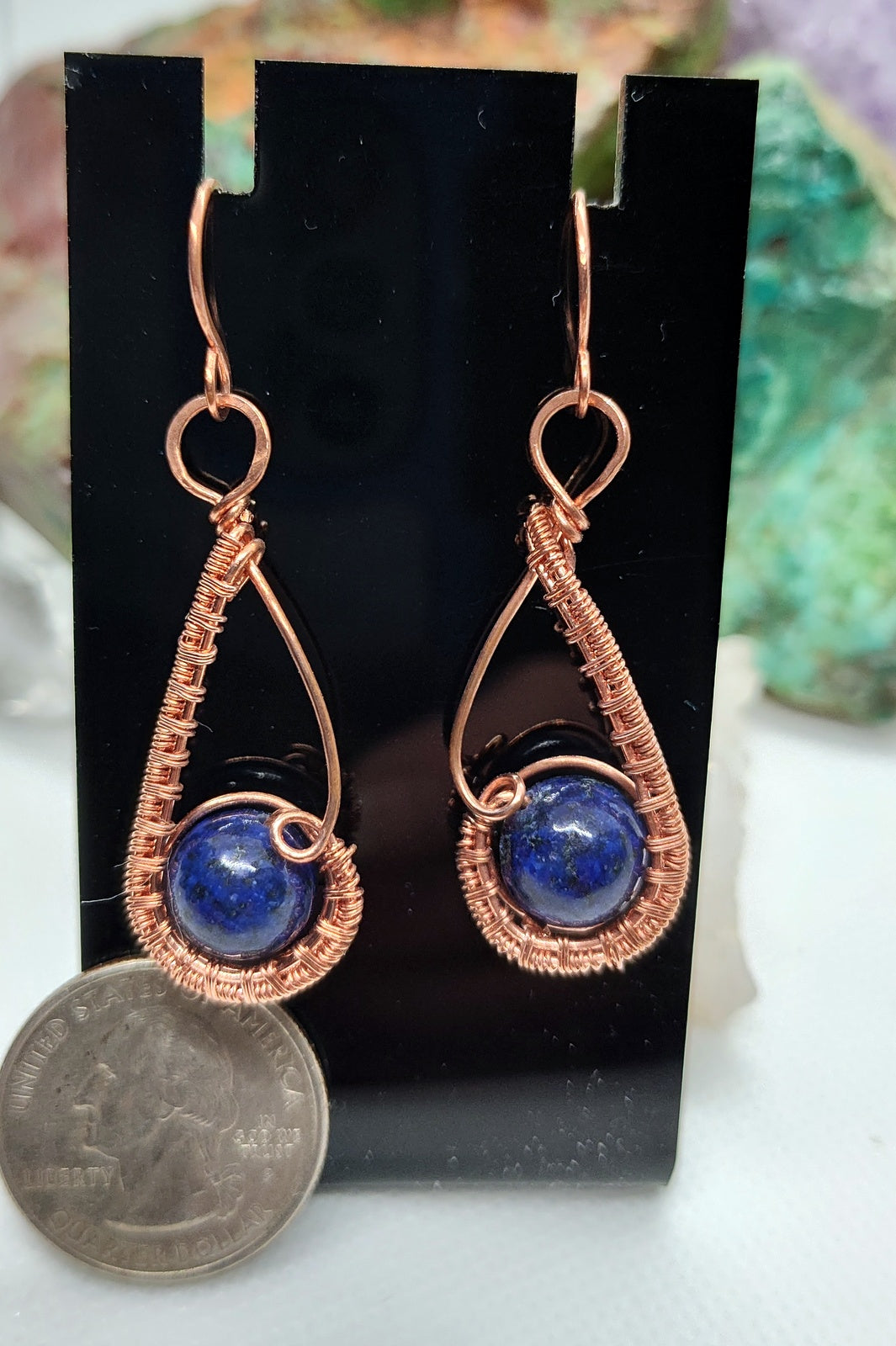 Lapis Lazuli bead earrings in bare copper
