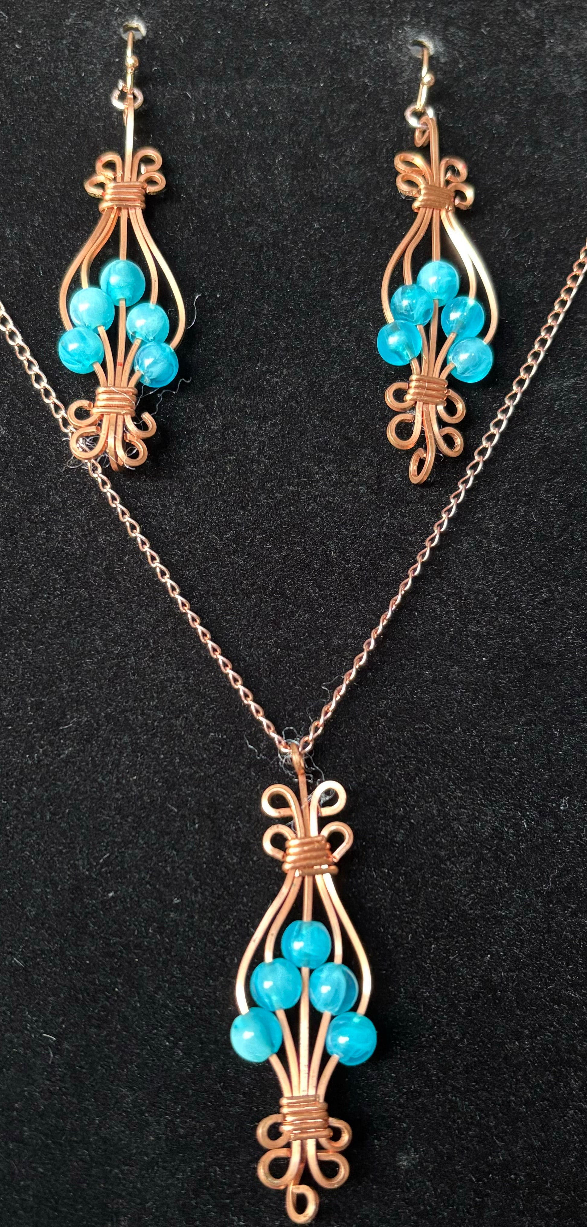 Blue petal necklace and earrings set