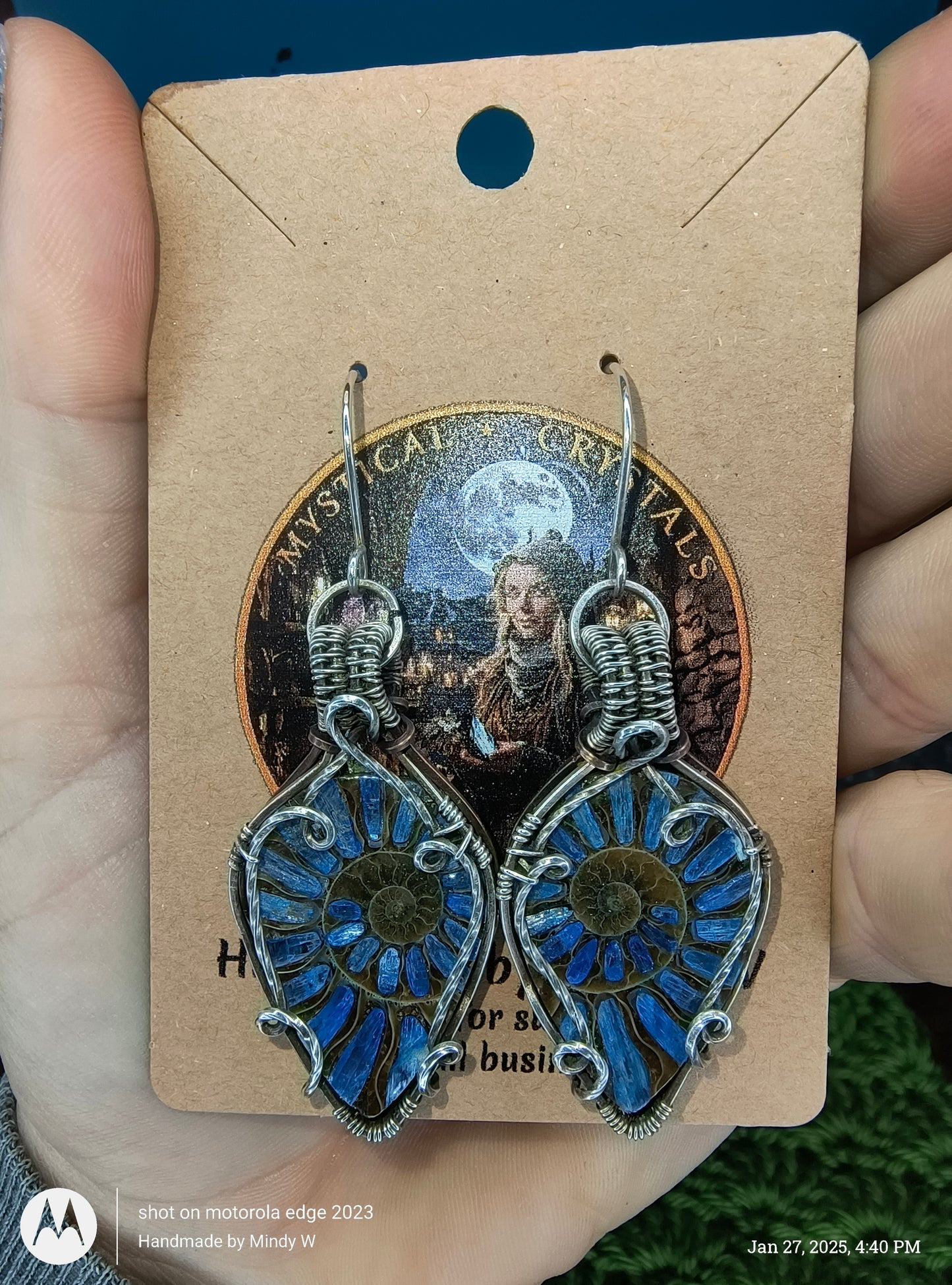 Blue Kyanite Inlaid Ammonite Earrings