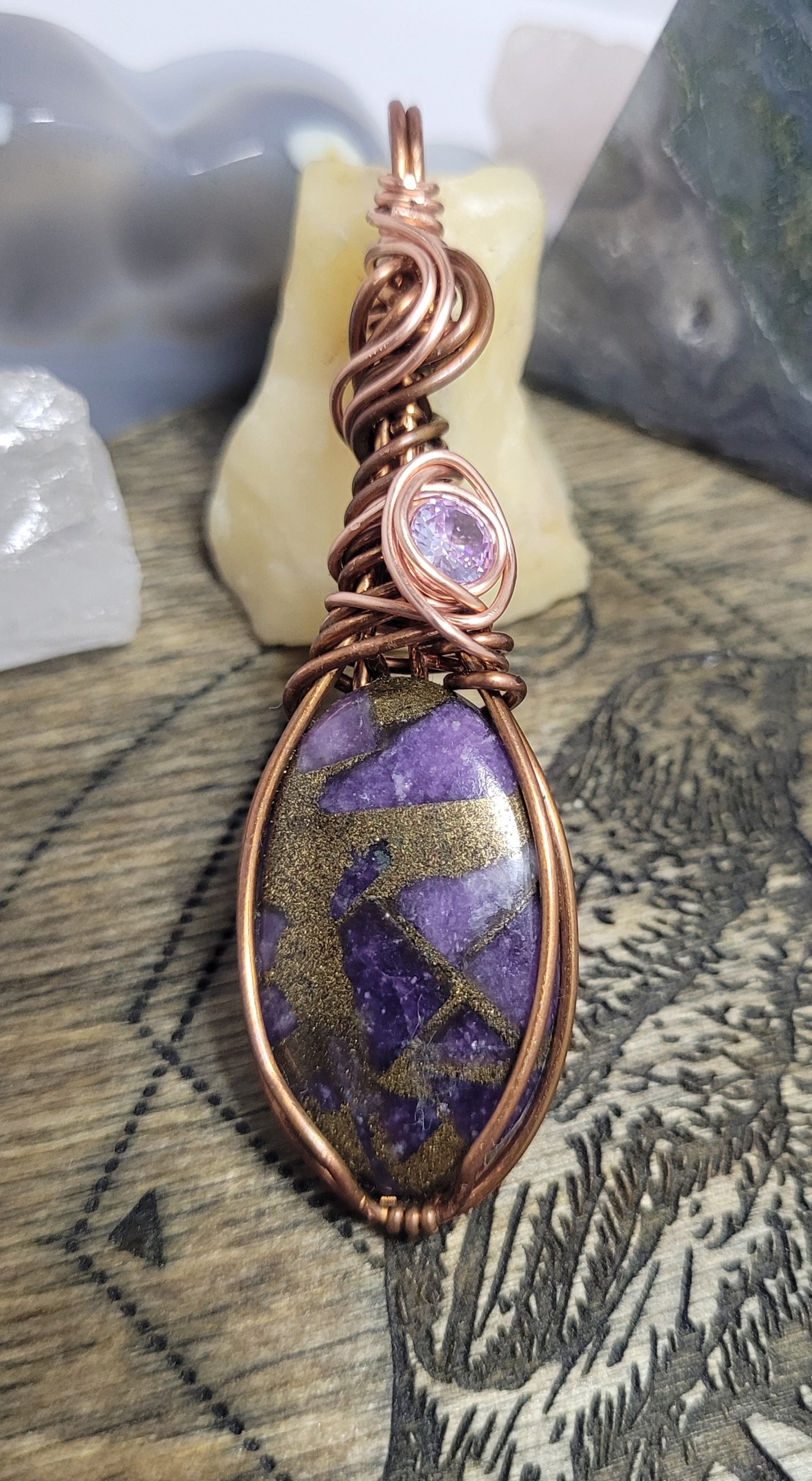 Lepidolite copper composite pendant