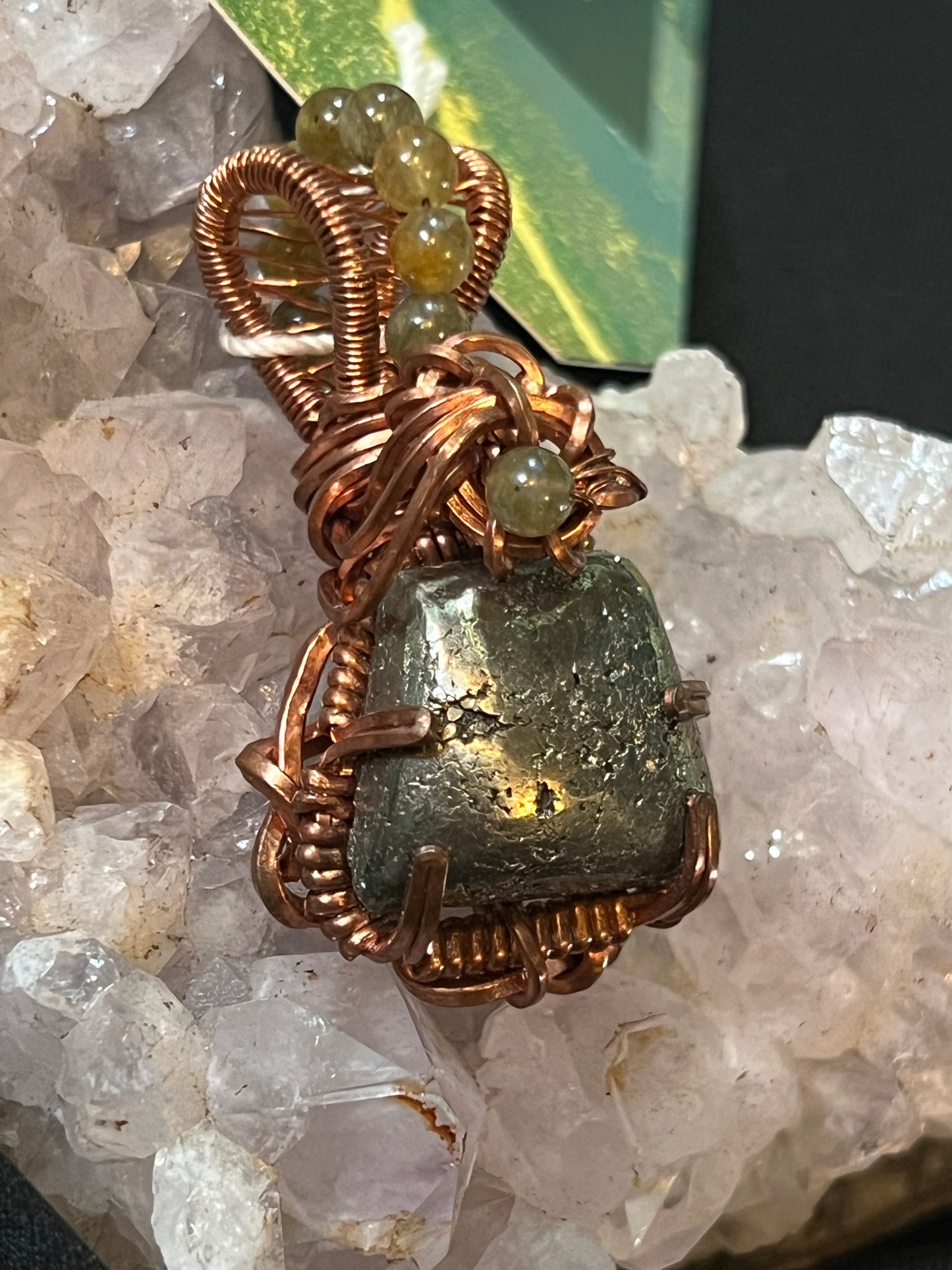 Pyrite Wire Wrapped Pendant with Labradorite accent beads