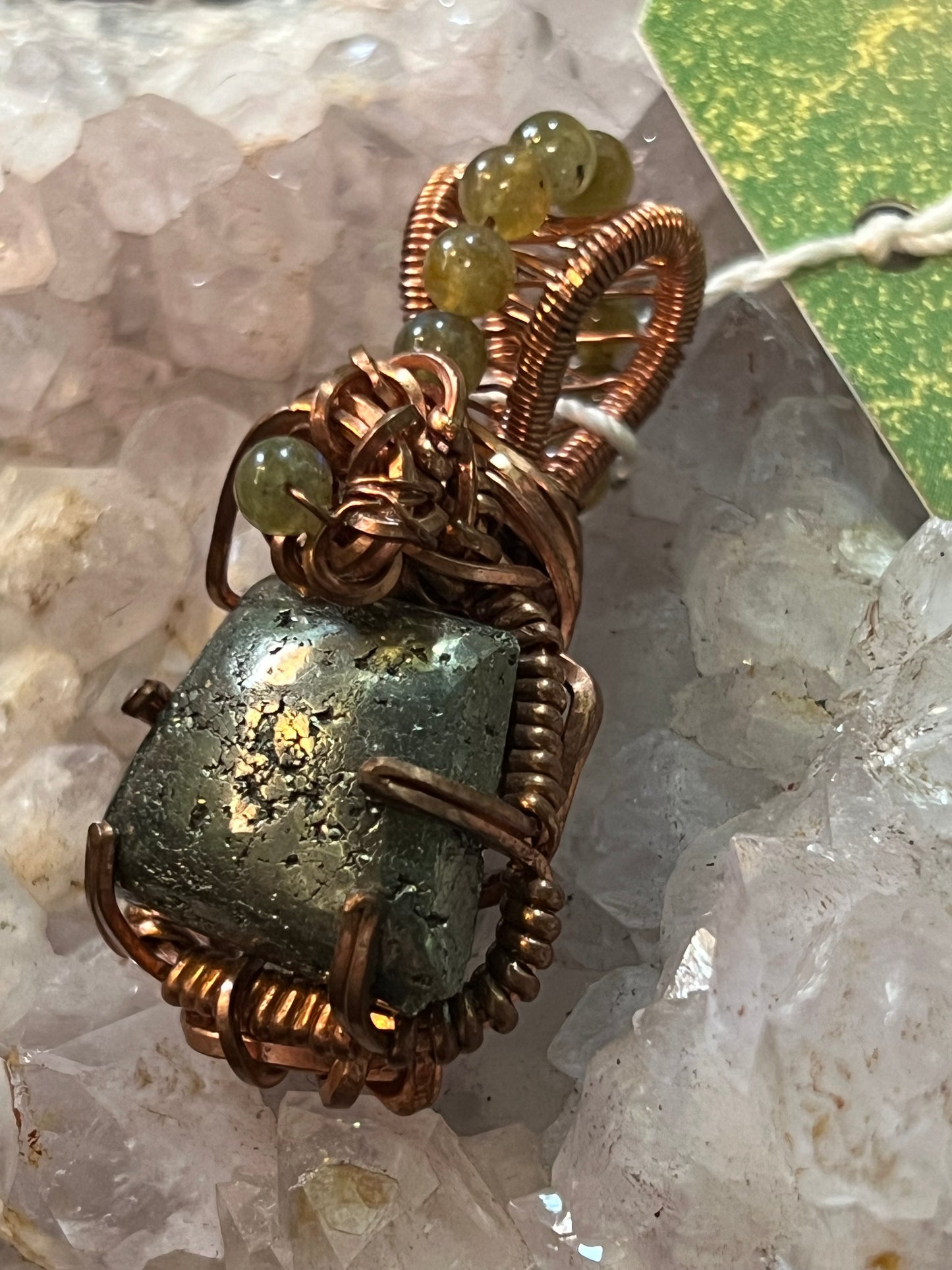 Pyrite Wire Wrapped Pendant with Labradorite accent beads