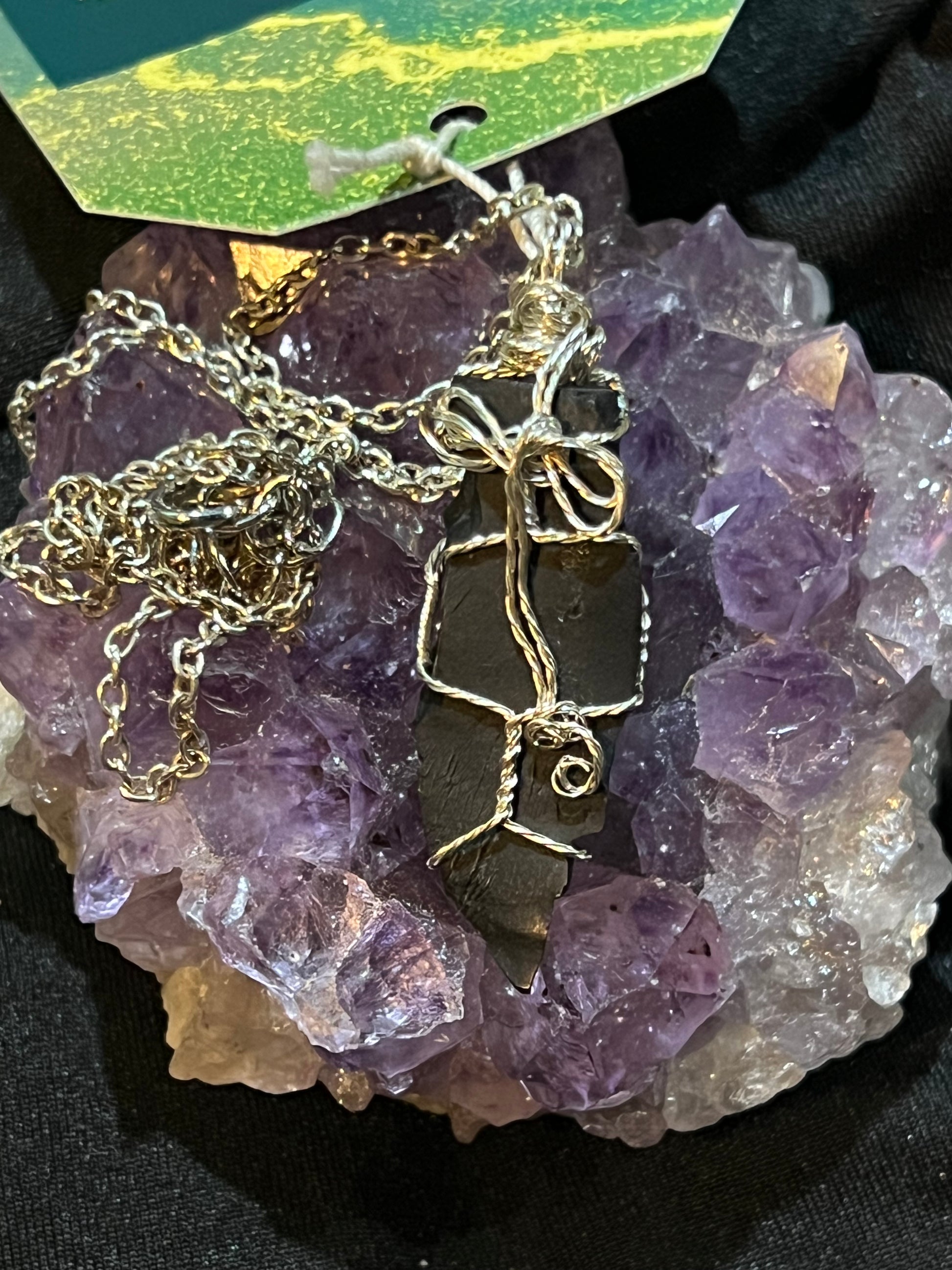 Rough Jet Wire Wrapped Necklace