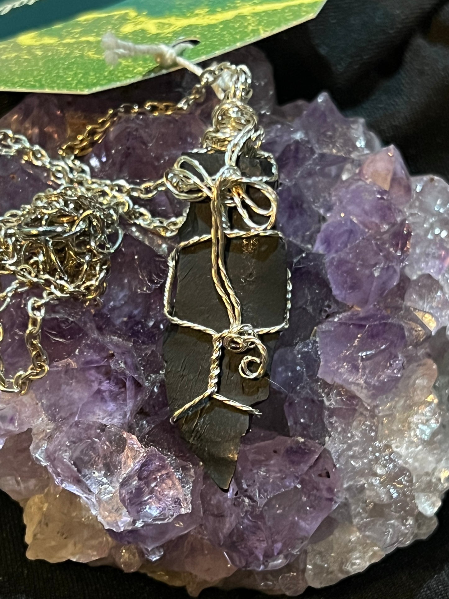 Rough Jet Wire Wrapped Necklace