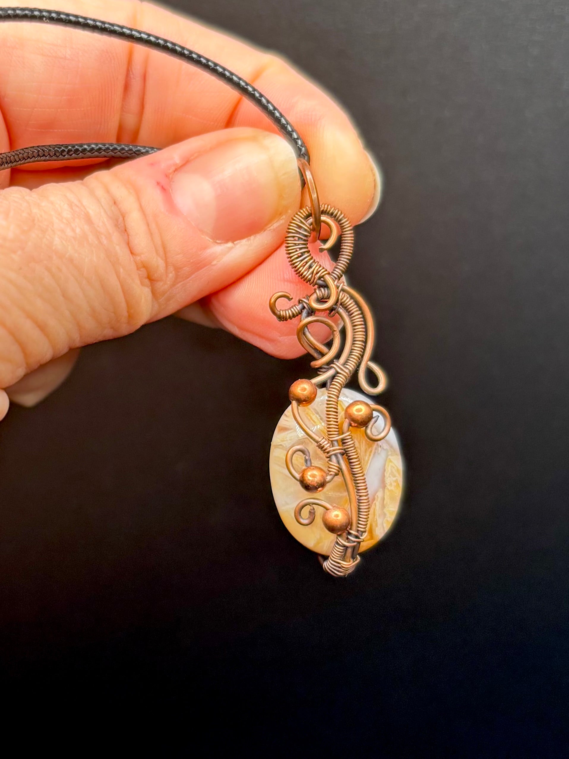 Flower Agate Bead and Copper Pendant