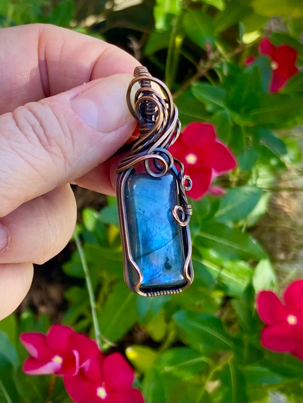 Blue Labradorite and Copper Pendant