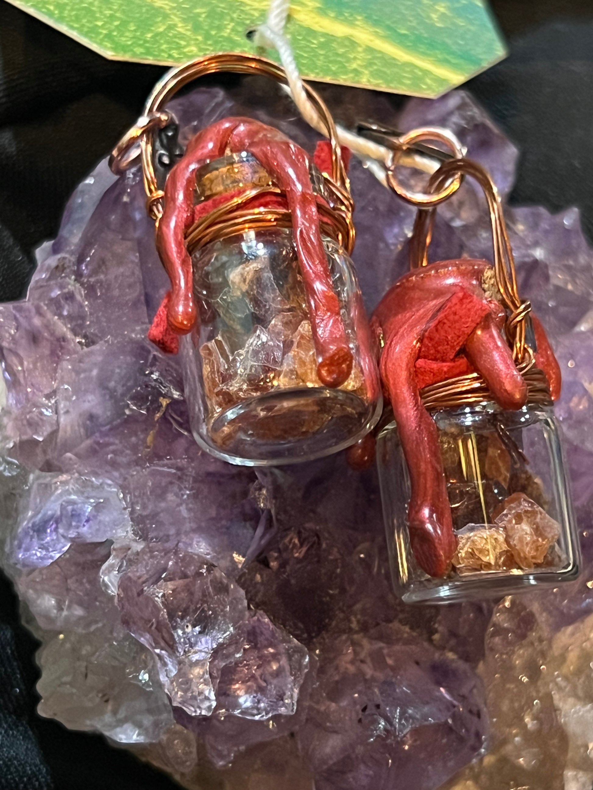 Glass Jar Earrings with Garnet Chips