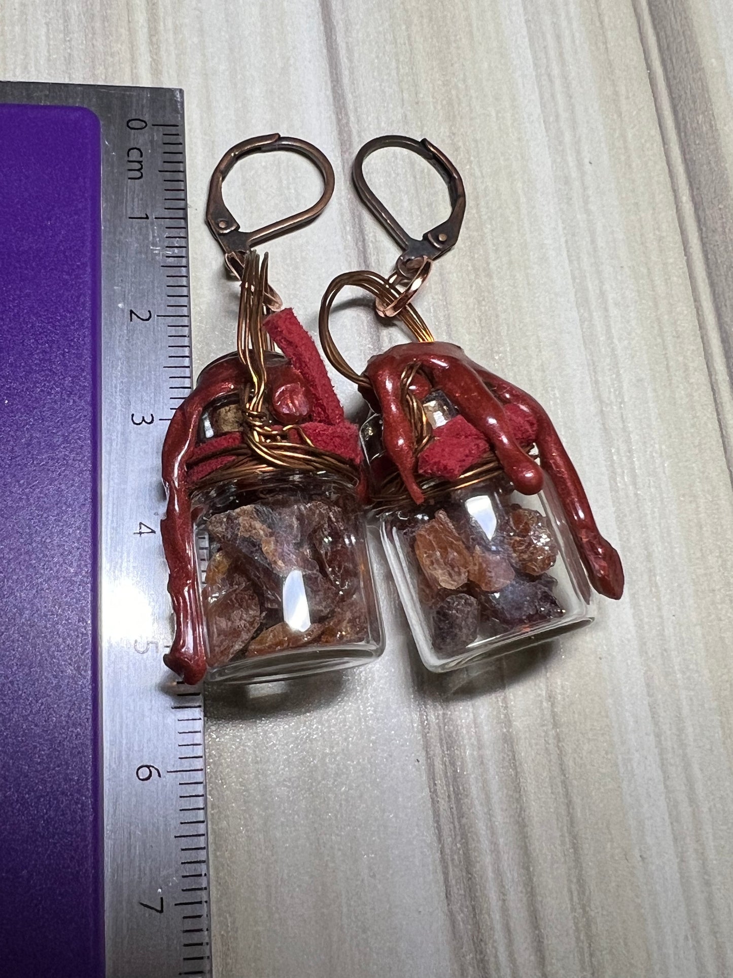 Glass Jar Earrings with Garnet Chips