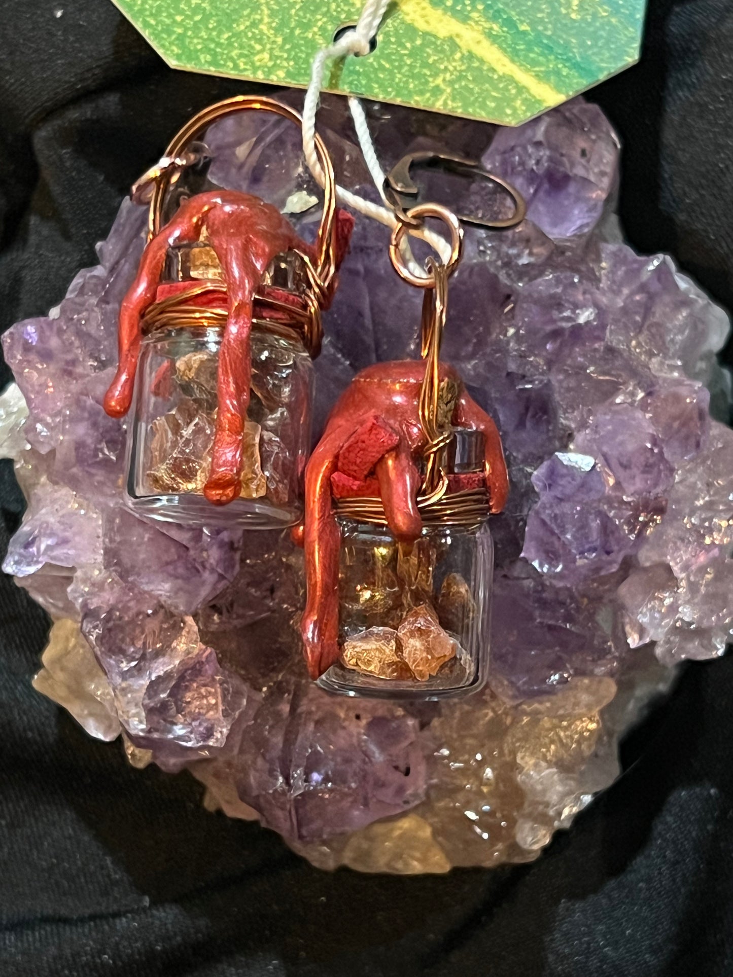 Glass Jar Earrings with Garnet Chips