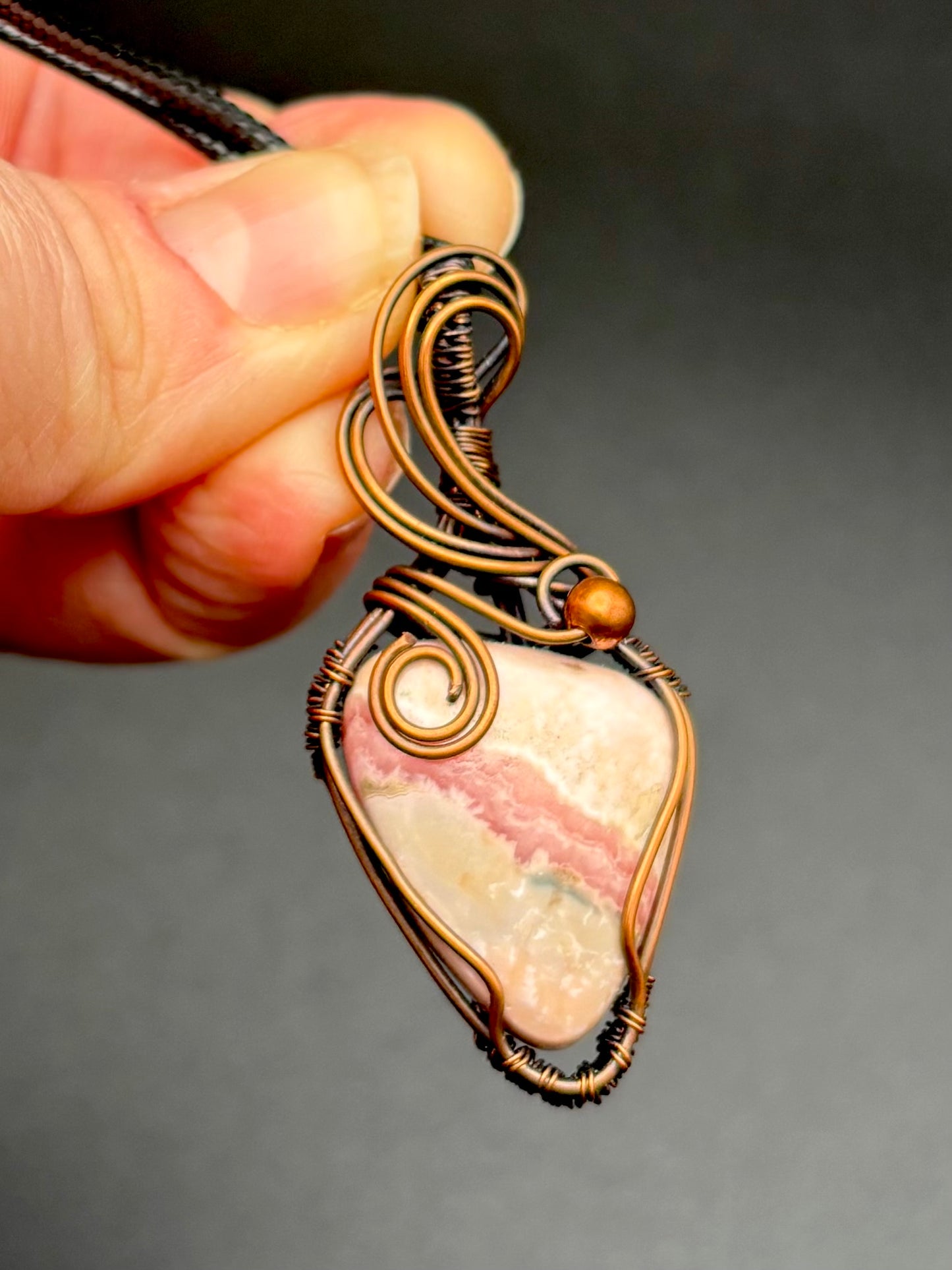 Rhodochrosite and Copper Pendant