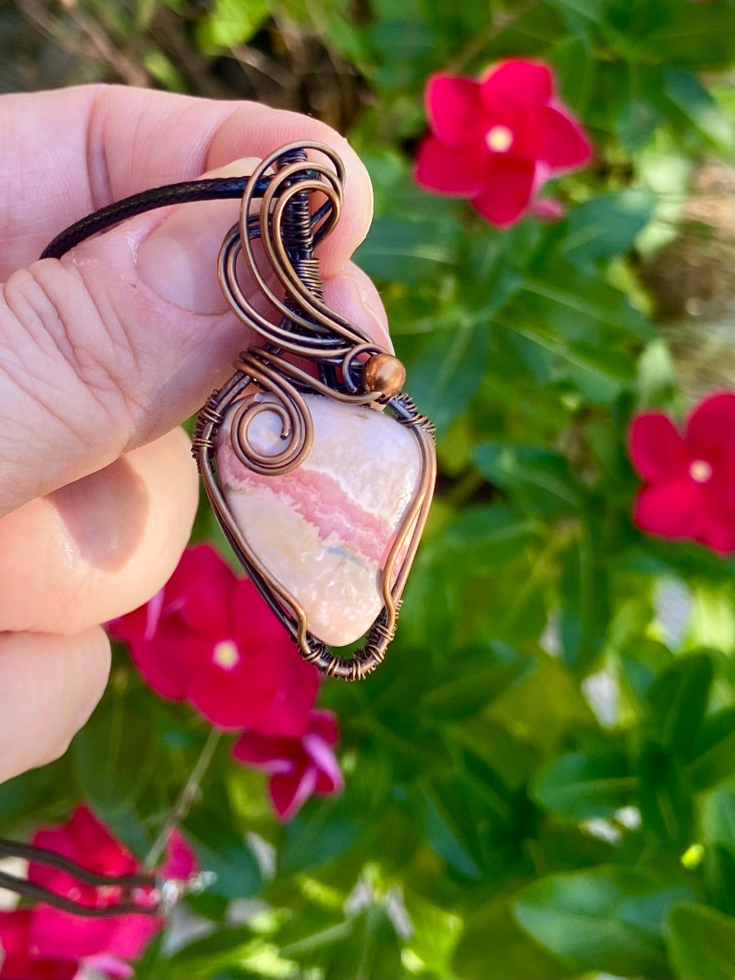 Rhodochrosite and Copper Pendant